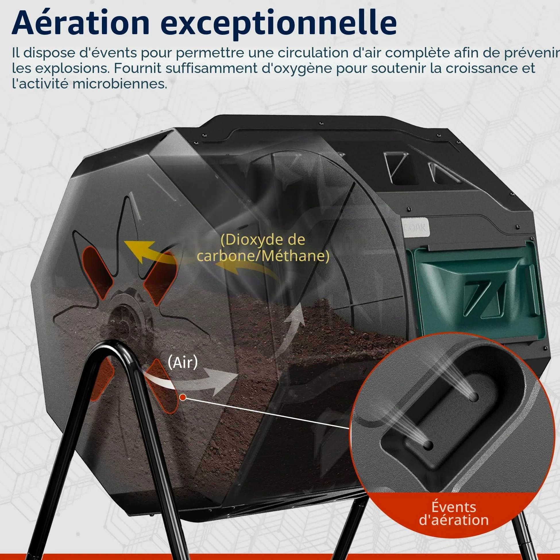 EAST OAK Composteur d'extérieur à Double Chambre avec 2 Portes coulissantes et système d'aération, bac à composteur Rotatif pour Cuisine, Jardin, Cour