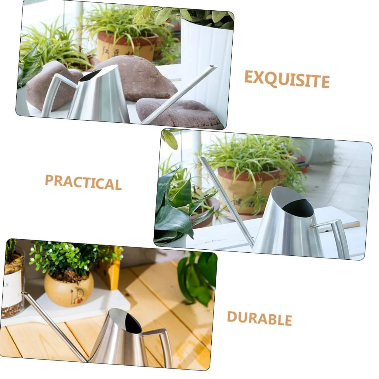 VICASKY Arrosoir en Acier Inoxydable 900ml Long Bec pour Jardinage, Style Vintage Argenté, Finition Soignée et Prise Confortable pour Fleurs et Plantes