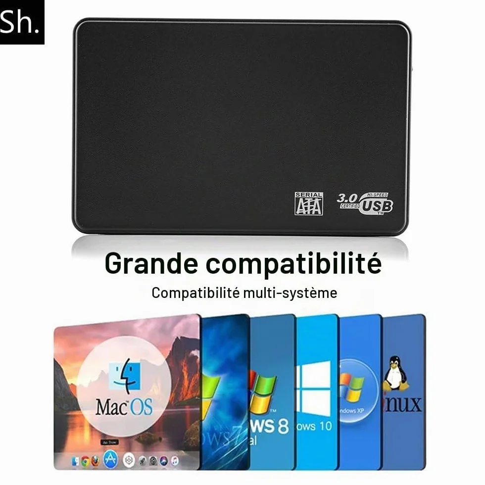 Boîtier Disque Dur Externe 2,5" SATA USB 3.0 HDD SSD Portable 5Gbps UASP Noir