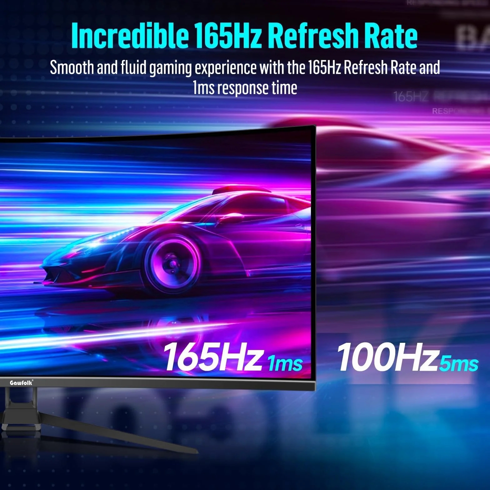 Gawfolk Écran PC Incurvé 34 Pouces Moniteur Gaming 1500R 165Hz UWQHD 2K 3440x1440 128% sRGB 1ms MPRT HDMI DP