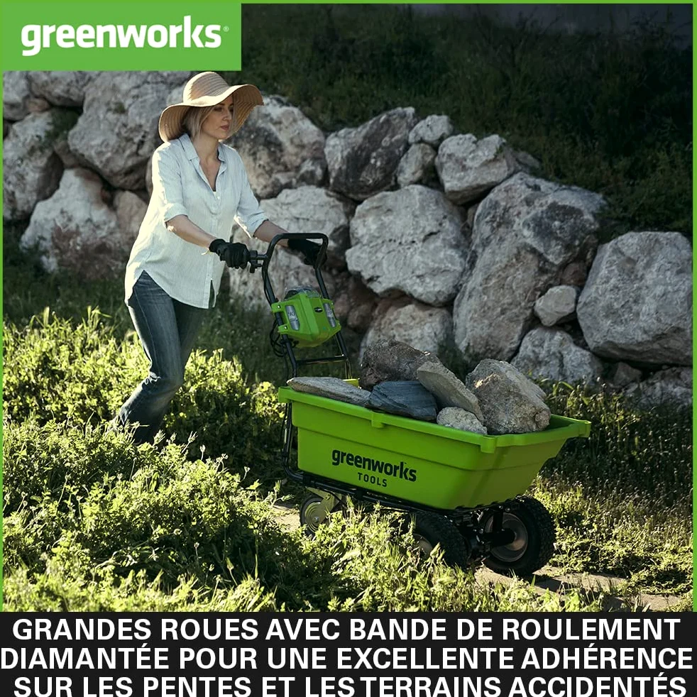 Greenworks G40GC Chariot de Jardín Électrique Sans Fil Autotracté, Brouette Électrique, Capacité de 100 KG, 106 L, Fonction de Basculement Facile, SANS Batterie Ni Chargeur 40 V, Garantie 3 Ans