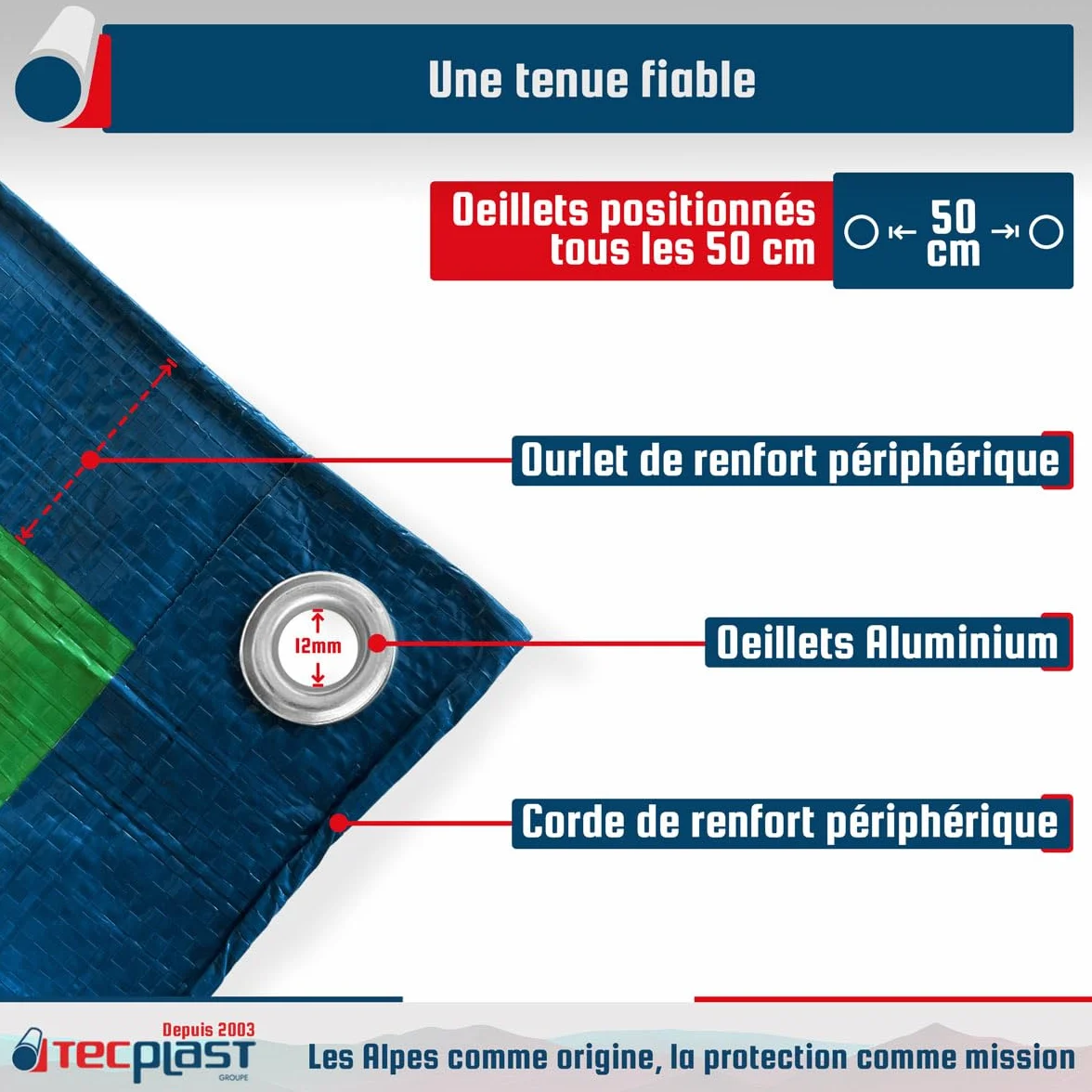 TECPLAST Bâche Bois 8x12 m SR150BO Bleue et Verte - Haute Qualité - Bâche de Protection imperméable pour Bois de Chauffage