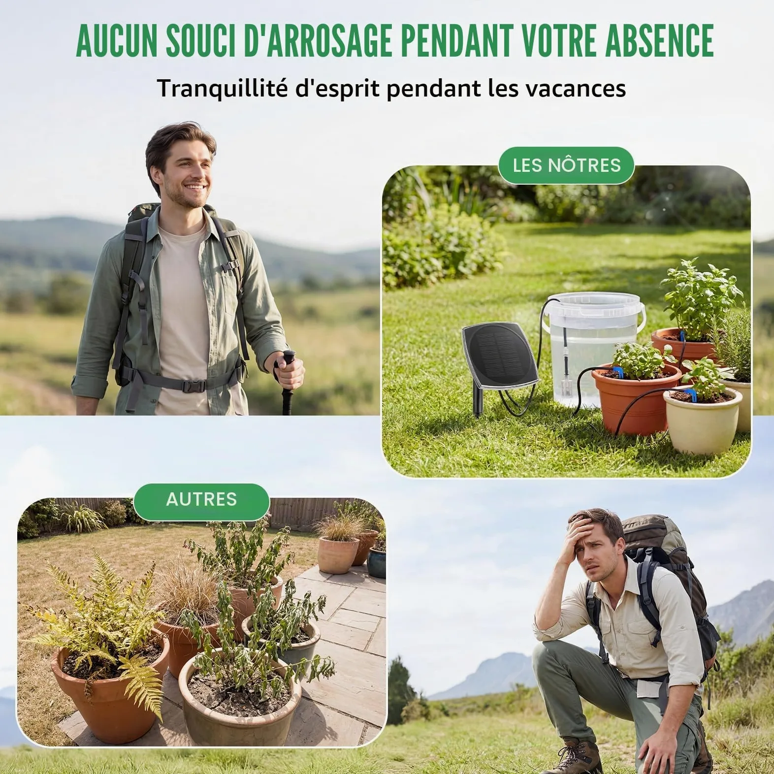 Arrosage Goutte à Goutte Solaire pour 20 Plantes, Kit D'irrigation Solaire Arrosage Automatique avec 12 Modes et 20M Tuyau Arrosage pour Vacances Jardin Balcon Greenhouse