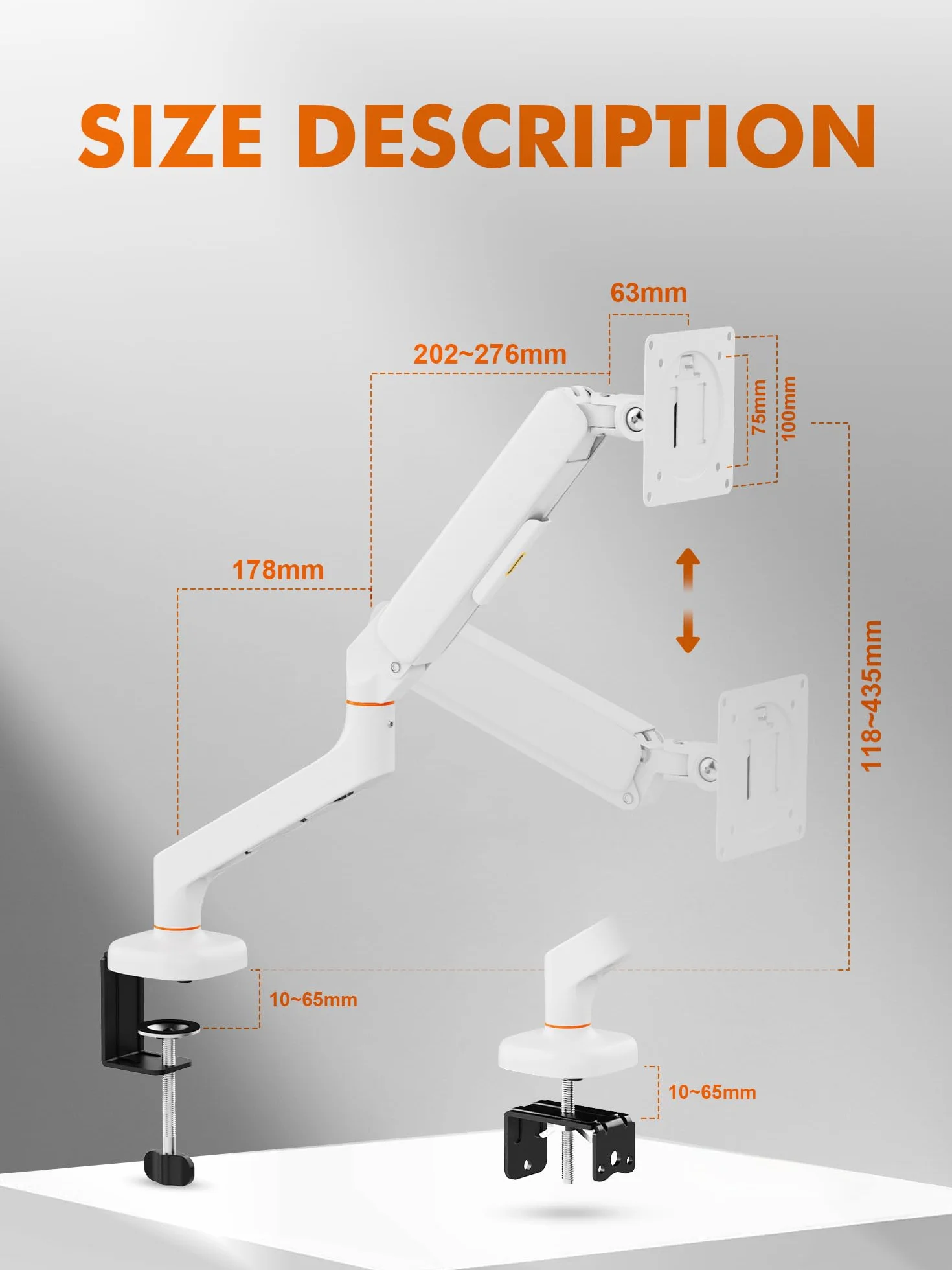 Ibergrif Support Écran PC Bras 13-32 Pouces VESA 75/100mm Réglable Hauteur Inclinable Pivotant Rotatif Gestion Câbles Blanc MA001W