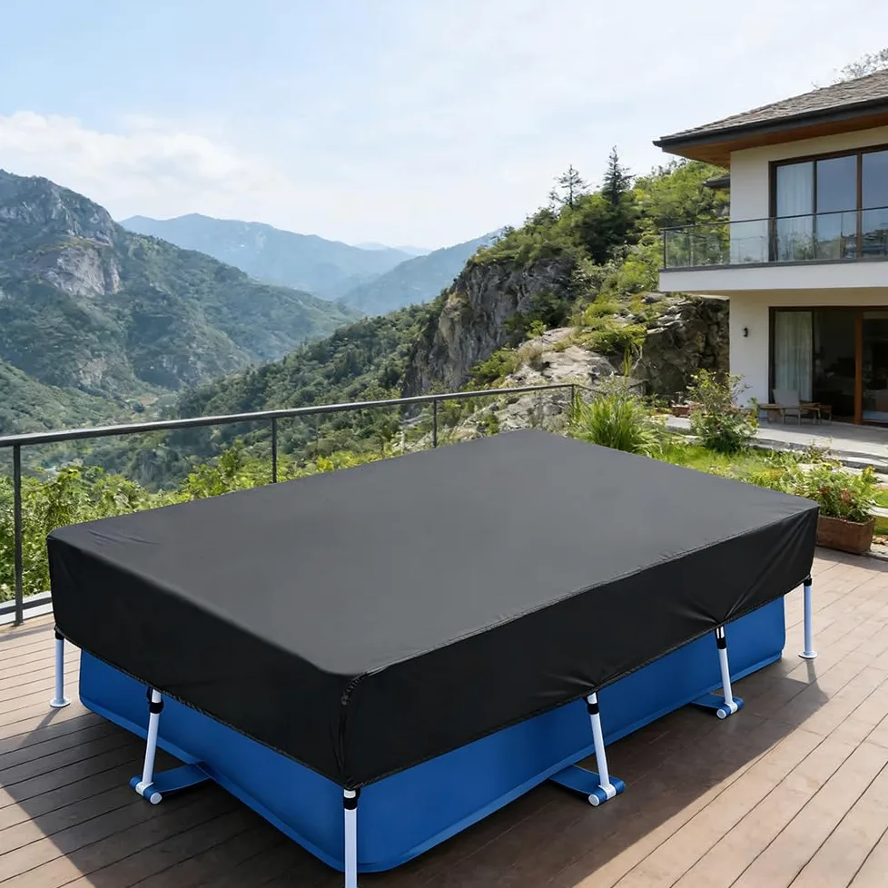 Bâche Piscine Rectangulaire, 220 x 150 cm Couverture pour Piscines Rectangulaires, Bâche été et Hiver, Modèle avec Cordon de Serrage, Résistante au Vent, à la Poussière et à la Pluie (220 * 150CM)