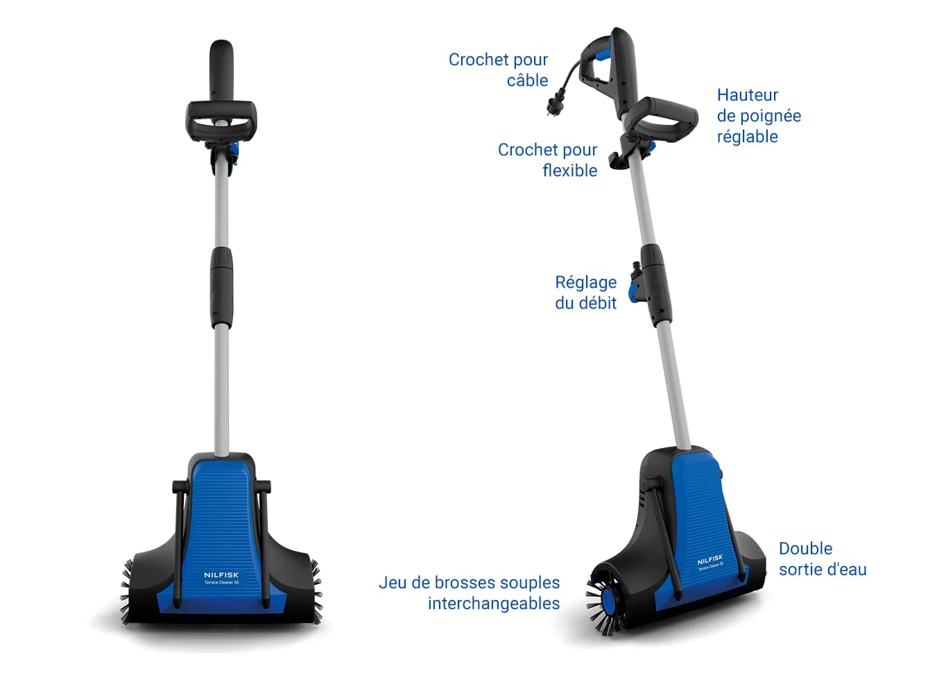 Nilfisk Nettoyeur de terrasse - Nettoyeur électrique pour terrasses en bois avec brosses rotatives et contrôle du débit d'eau (600 W)