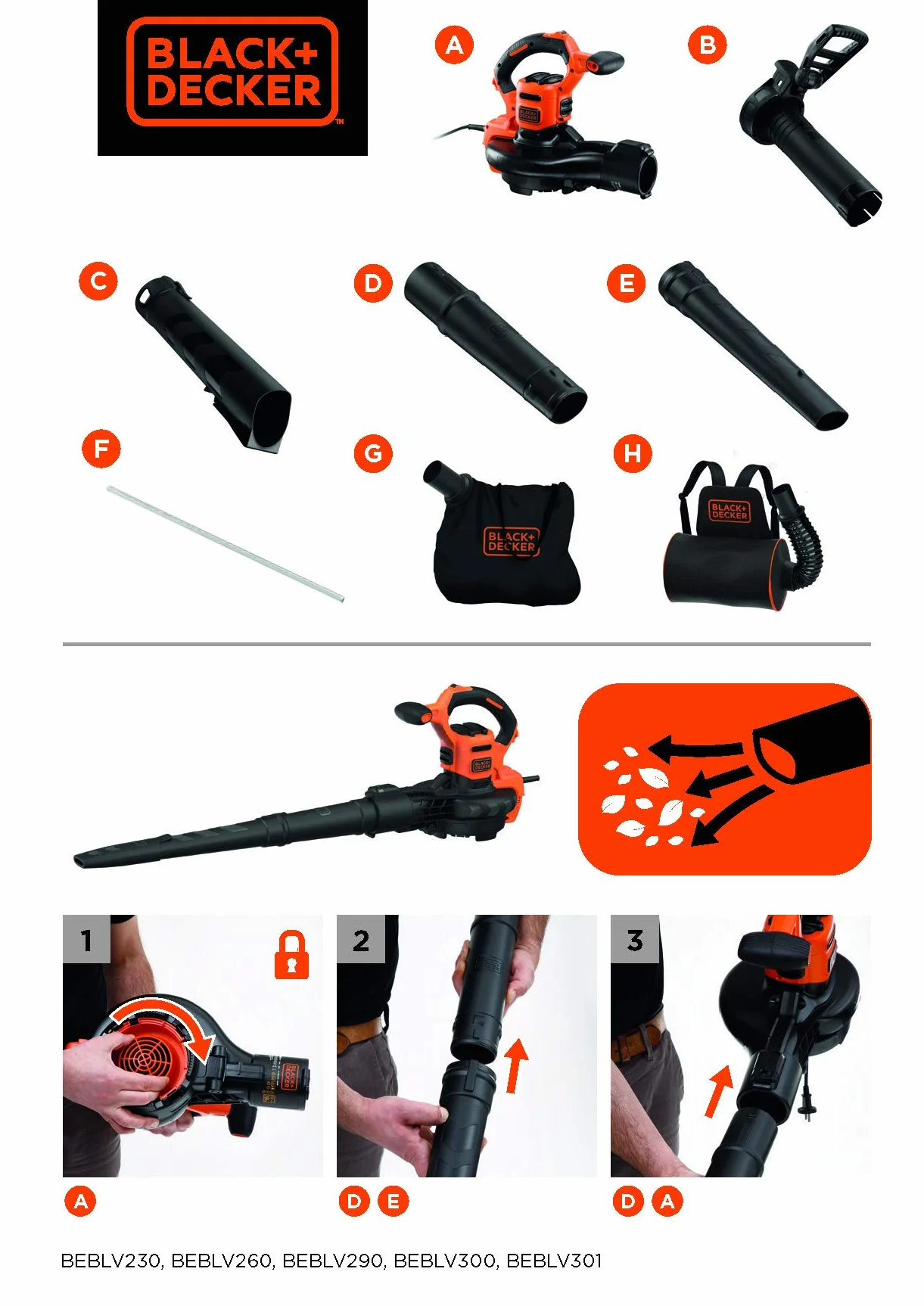 BLACK+DECKER BEBLV301 Aspirateur Souffleur Électrique 3000 W Orange