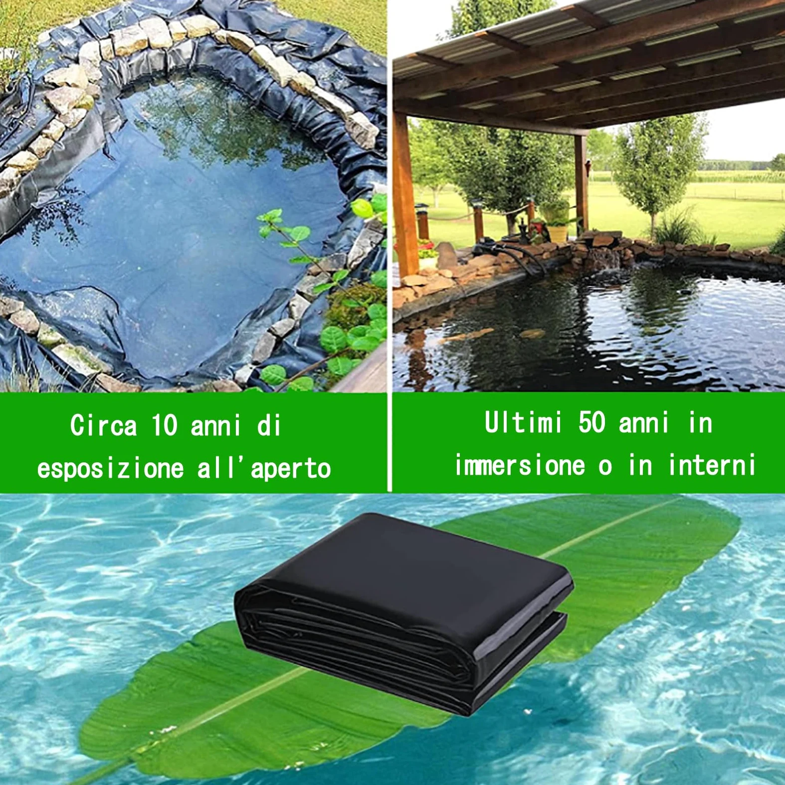 Bâche de Bassin en PEHD 10 x 11 m, Membrane Flexible et résistante pour Piscine de Jardin, Couverture indéchirable pour bassins, Jeux d'eau et fontaines, idéale pour Les Grands Jardins.