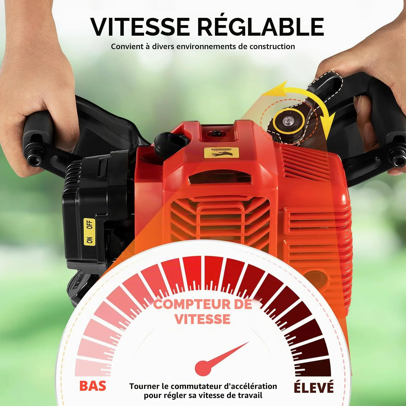 52CC 2-Temps Démolisseur Manuel à Essence Portable Pelle de Jardin Pelle d’Arbre Pelle de Jardin pour la Plantation de Jeunes Arbres en Forêt, Supports de Vigne, Plantation de Légumes
