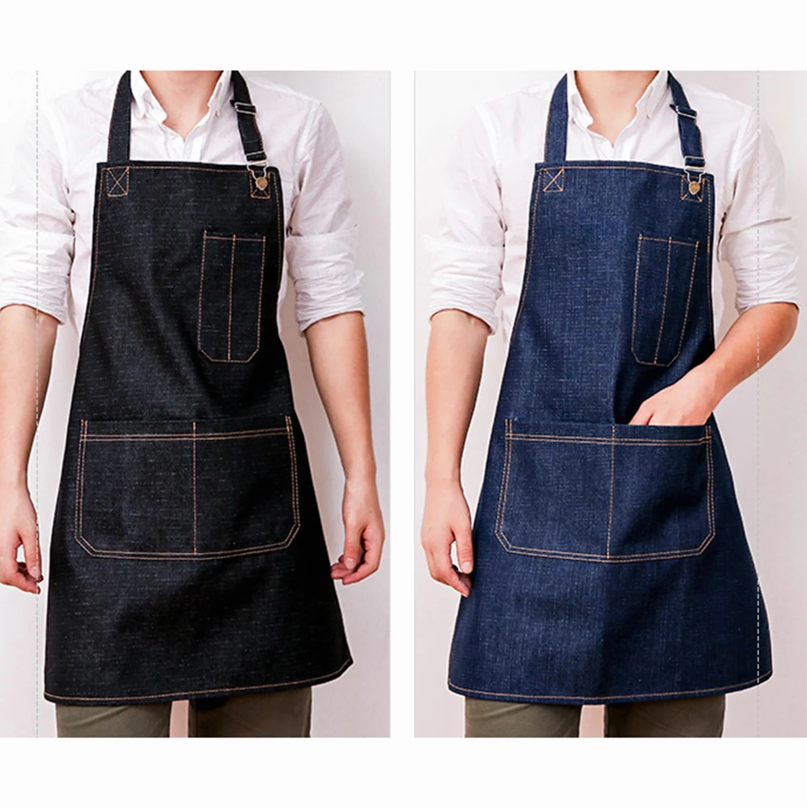 Tabliers, Lot de 2 tabliers chef avec poches, bretelles réglables, unisexes, en jean, for la maison, cuisine, le jardin, peinture artistique, bleu