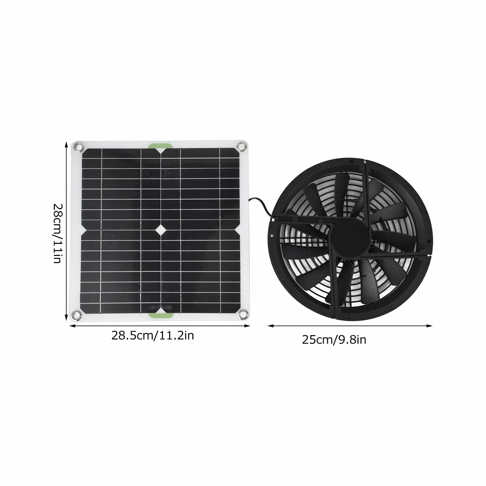 Luqeeg Kit de ventilateur à panneau solaire 100W 12V 25,4cm résistant aux intempéries pour grenier serres