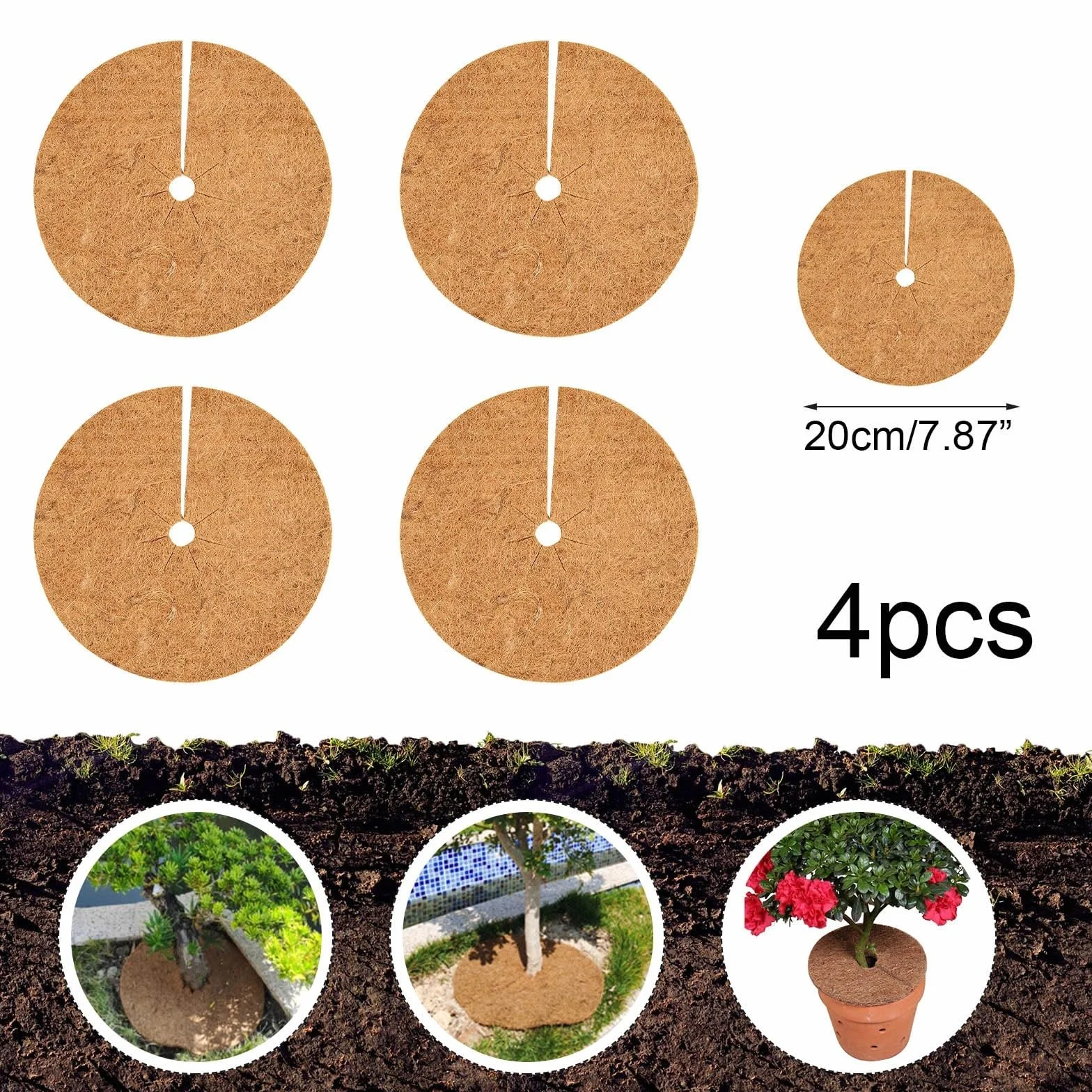 Lot de 4 plateaux de paillis de noix de coco 35 cm fibre de coco protection plantes barrière arbres arbustes