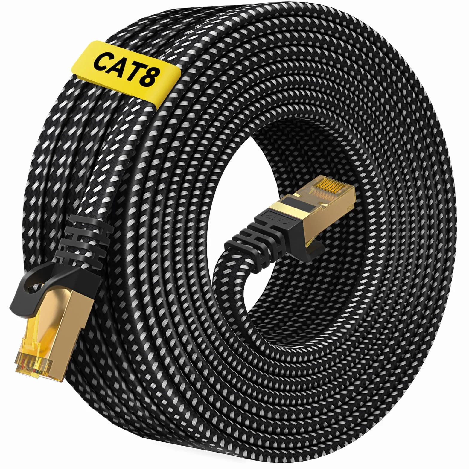 ARISKEEN Cat 8 Câble Ethernet 10M, Cat8 Tressé Plat Haut Débit 40Gbps 2000Mhz/s Gigabit Rj45 STP Câble Blindé Réseau Lan