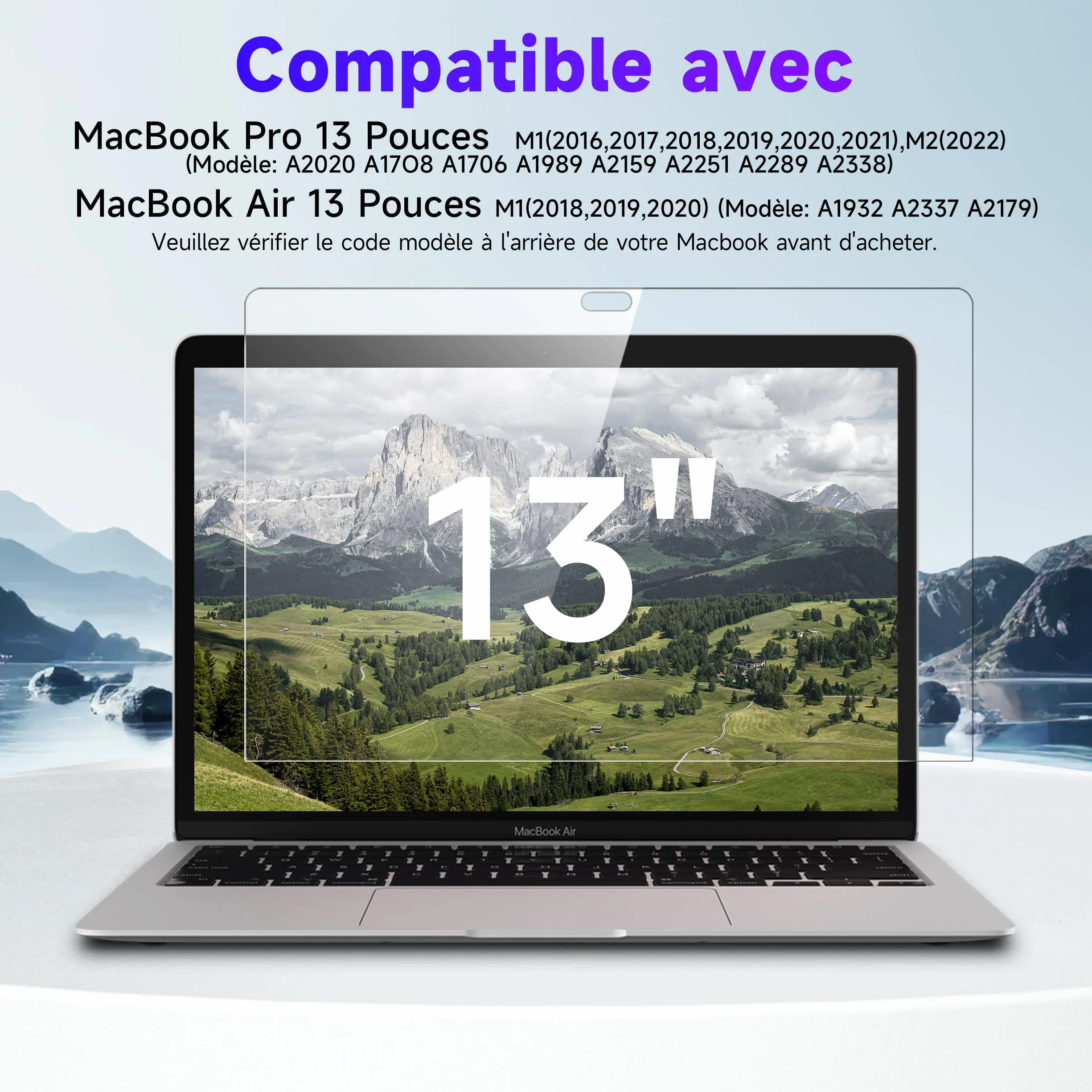 IPROKKO Lot de 2 Filtre d'écran Anti-Lumière Bleue pour MacBook Air 13 Pouces (2018-2021, M1) et MacBook Pro 13 Pouces (2016-2022, M1, M2), Film de Protection Anti-Reflets Mat pour Mac 13,3"