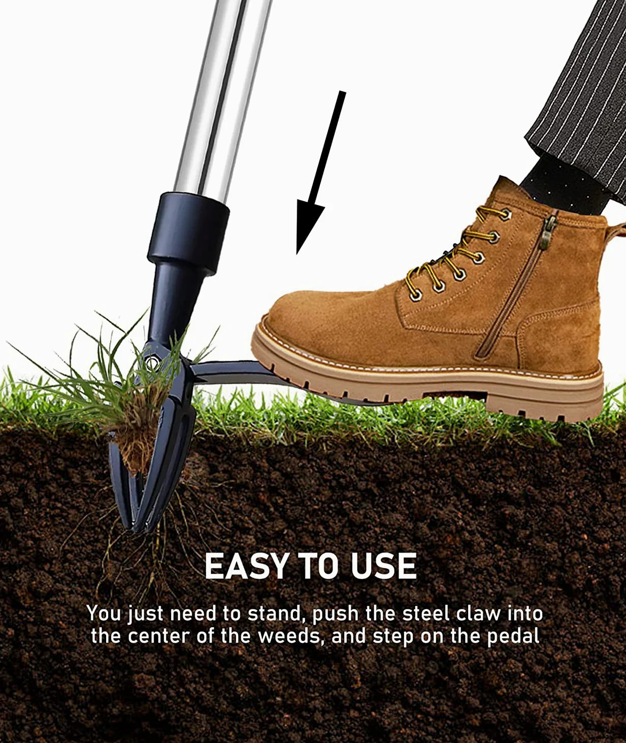 Extracteur de racines de plantes sur pied, outil à main pour désherbeur debout, outil de jardin réglable en 3 sections, élimine facilement les mauvaises herbes sans se plier, tirer ou s'agenouiller (3