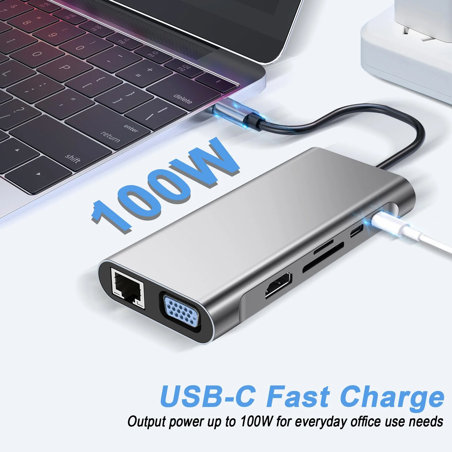 Station d'accueil 12 en 1 HDMI 4K VGA USB 3.0 USB C PD3.0 Ethernet RJ45 SD/TF 3.5mm AUX pour MacBook Pro Air