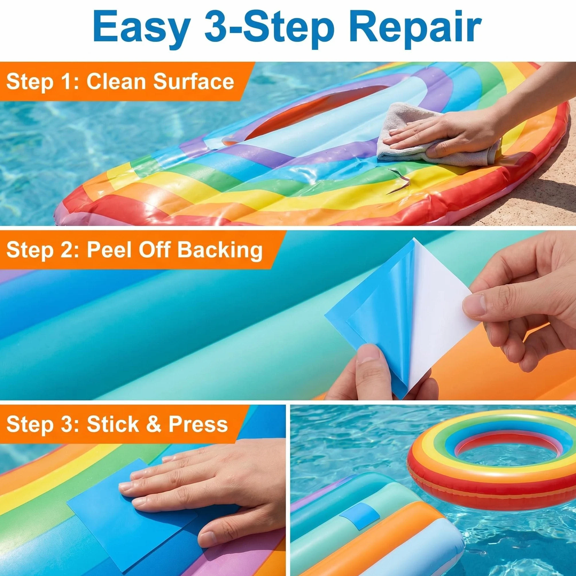 Kit Reparation Piscine Bleu 20 Pièces Patchs de Réparation Auto-Adhésifs en PVC pour Bateau Gonflable