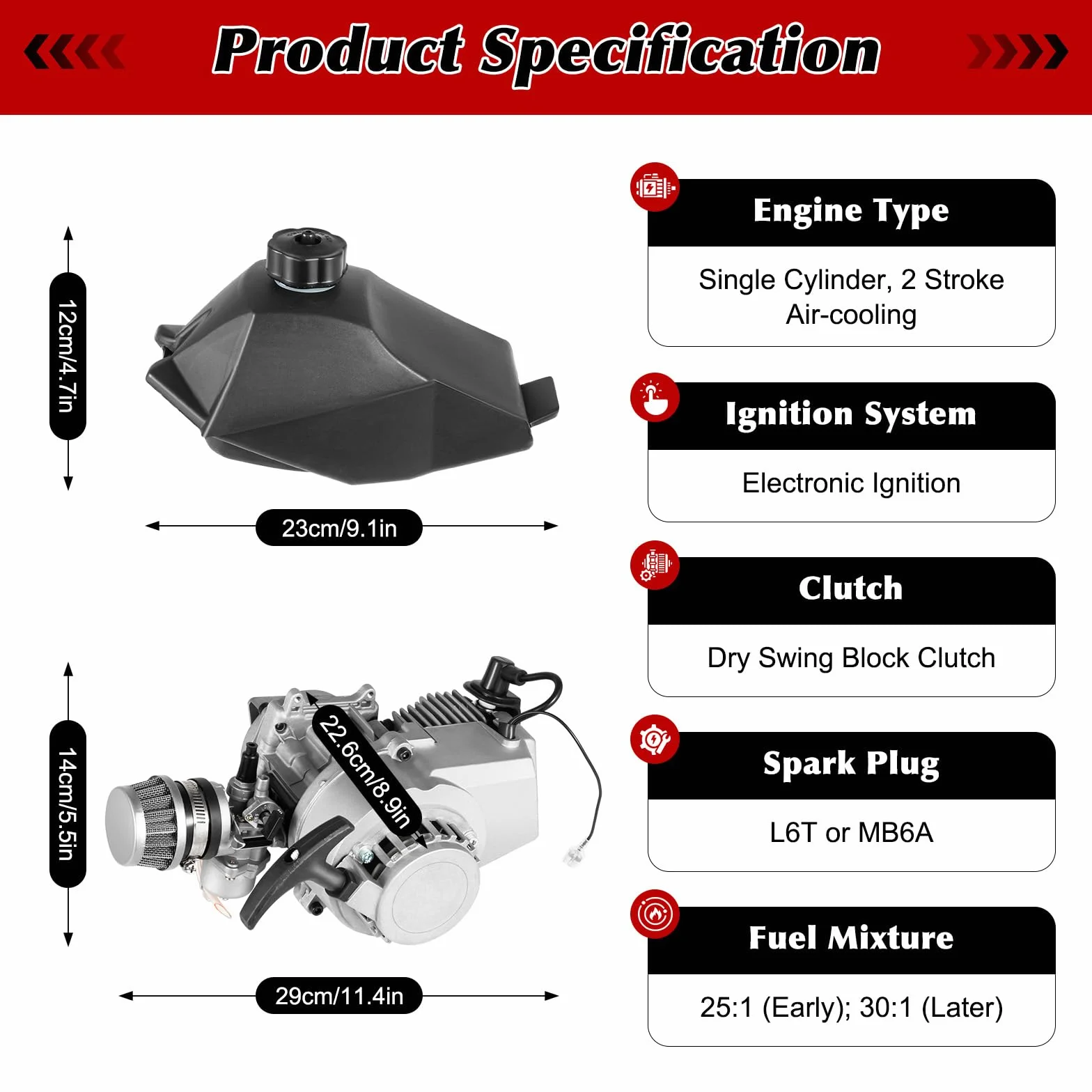 Kit démarrage mini moteur 2 temps 49 cc pour Pocket Quad Dirt Bike