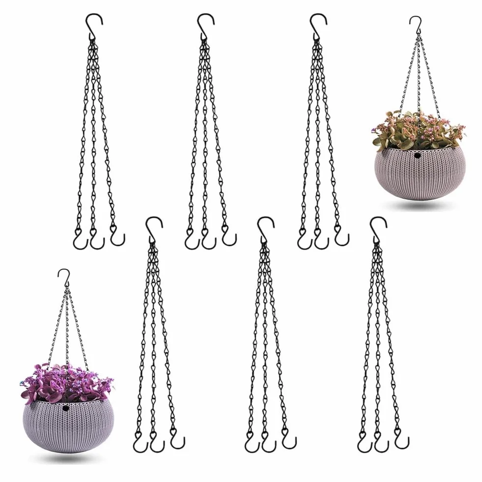 Chaîne de Panier Suspendu 6 Pcs avec Crochet Clip pour Jardinières Mangeoires Lanternes Noir