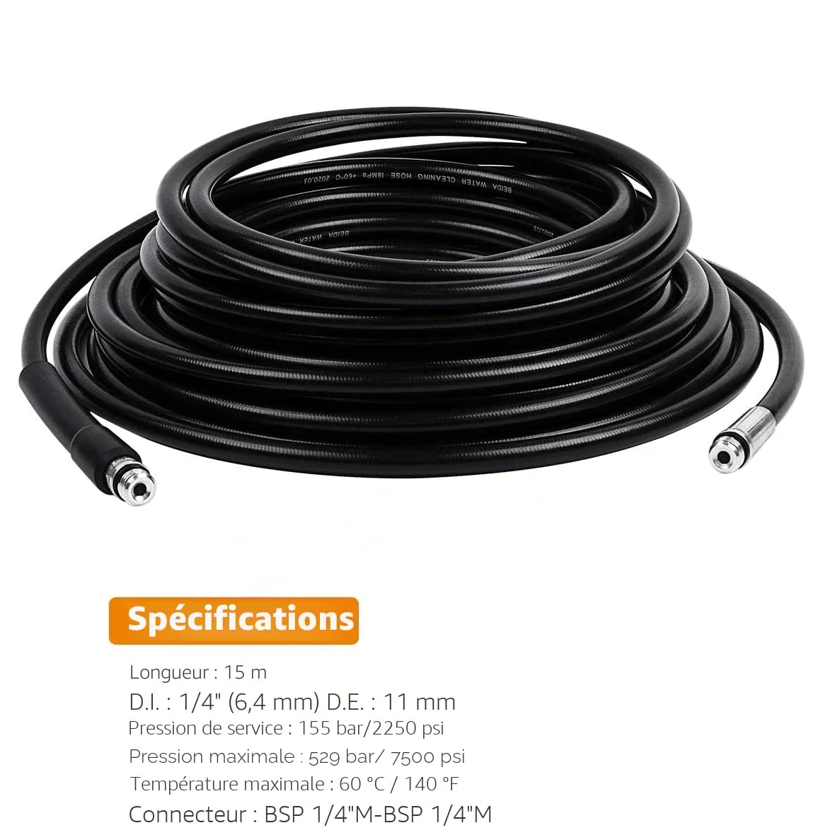 Fai Top 15M Tuyau de Nettoyage Canalisation,Kit de Nettoyage du Tuyau de Vidange du Nettoyeur Haute Pression avec Buse à Jet Et Buse à Jet Rotatif pour Karcher K2-K7 Séries Et LAVOR