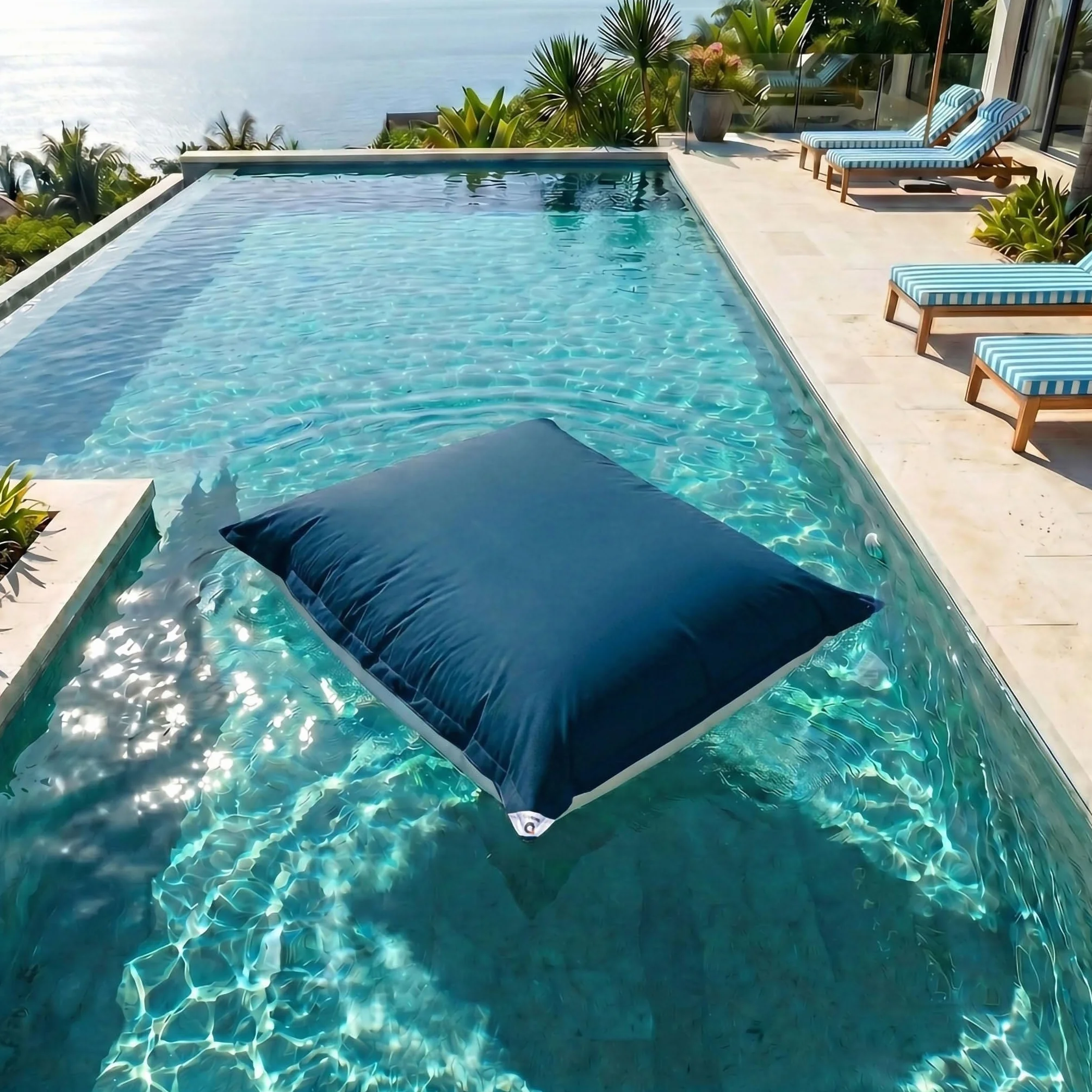 Housse Pouf Géant XXL 180x140cm Déhoussable Flottant Piscine Bleu Pétrole