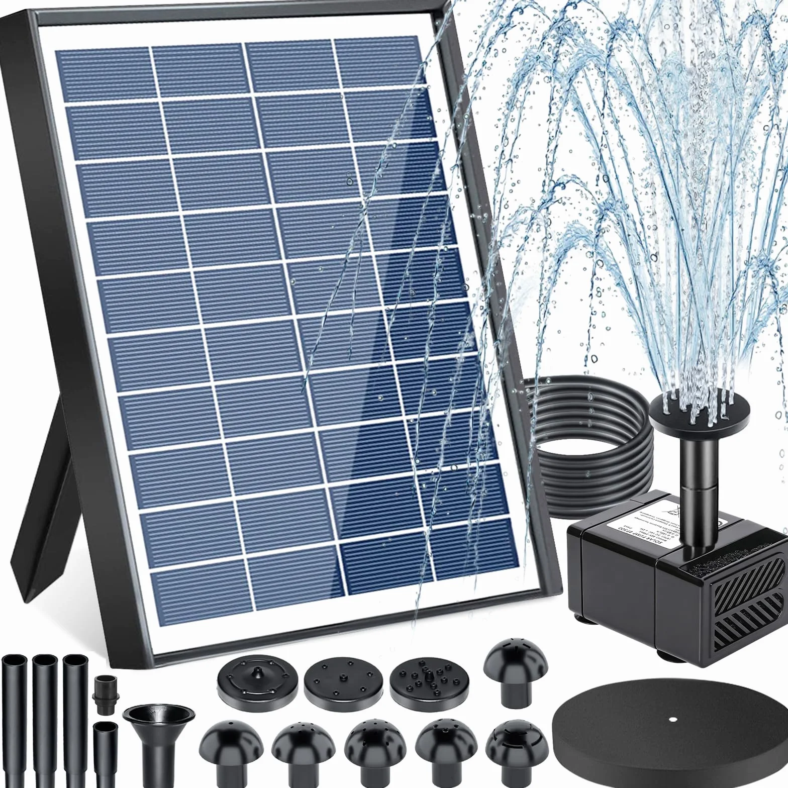 Fontaine Solaire Extérieure Pompe Bassin 6,5W avec 9 Buses pour Bain d'oiseaux Jardin