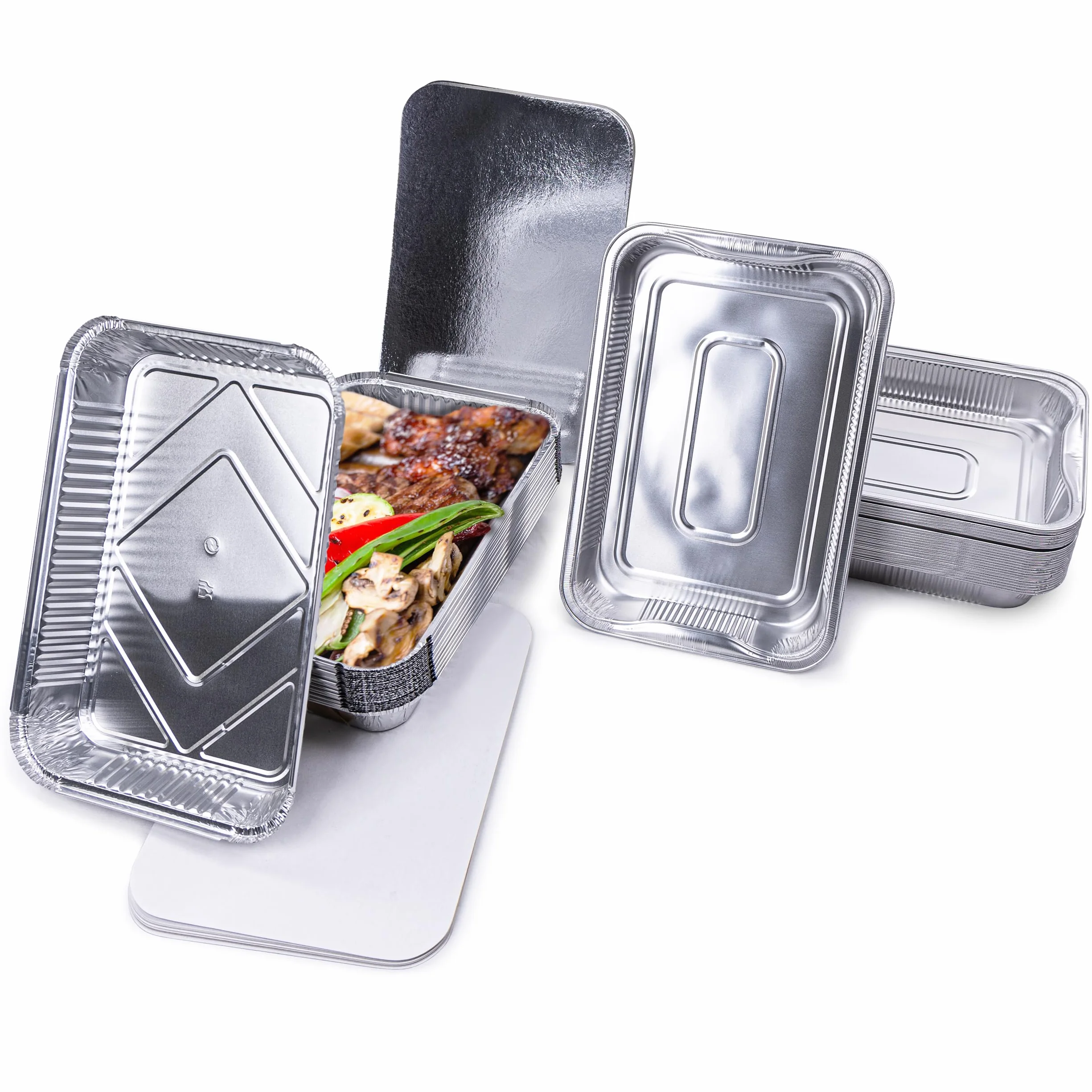 Mamatura Lot de 25 coupelles XL en aluminium avec couvercles 32 x 22 cm 2100 ml