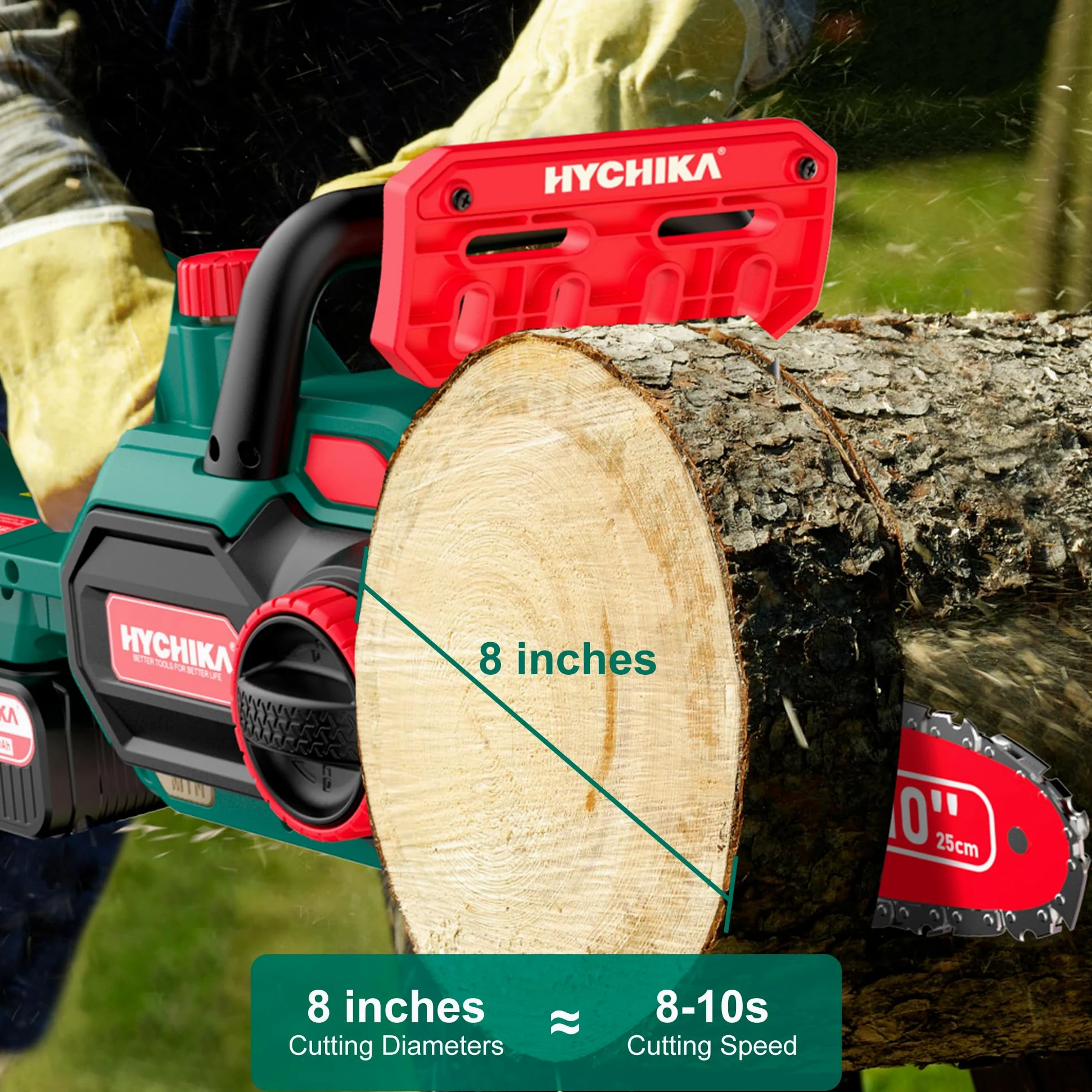 HYCHIKA – Tronçonneuse électrique avec chaîne de 25,4 cm, scie à chaîne sans fil 18 V avec batterie de 4000 mAh et chargeur, scies électriques pour couper le bois et les arbres, scie à arbre à essence