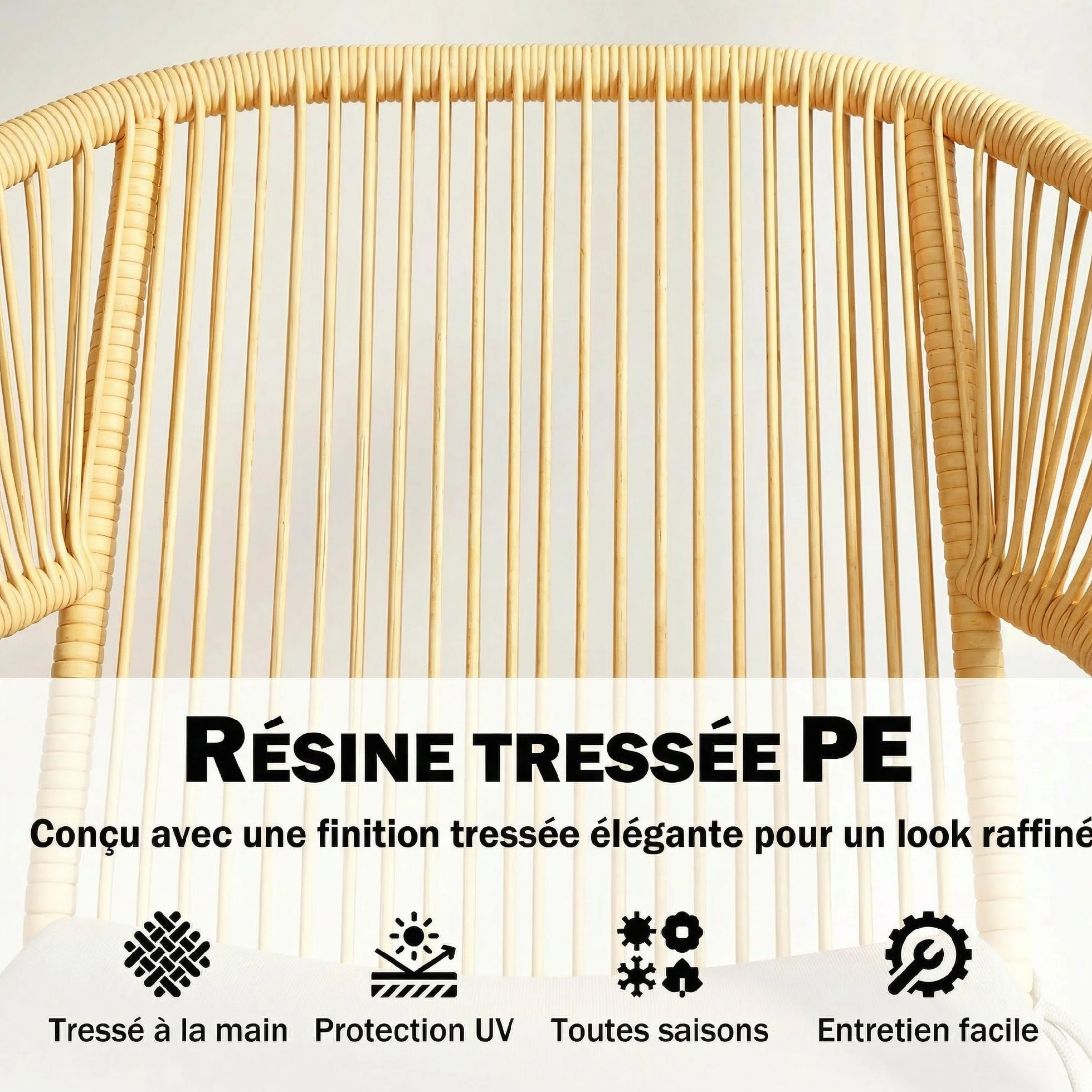 Outsunny Ensemble Bistro 3 Pièces Résine Tressée Salon Balcon 2 Fauteuils Table Verre Trempé Beige