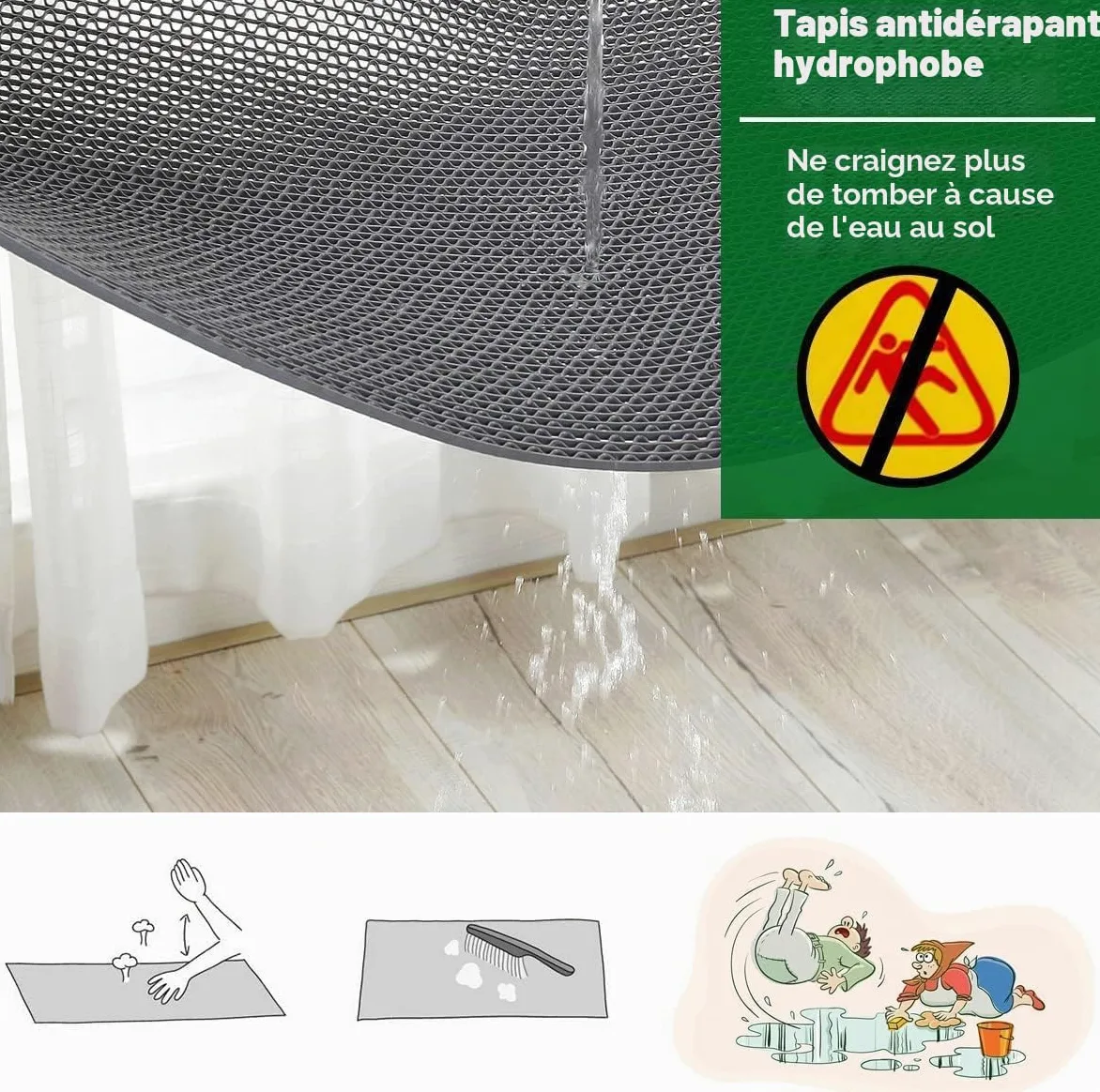 BWKJMY Tapis de sol antidérapant pour zone humide commerciale,0.9x3 m d'épaisseur,0.6 cm d'épaisseur,Pour garage, piscines, restaurants, bars, intérieurs, tapis imperméable en caoutchouc gris