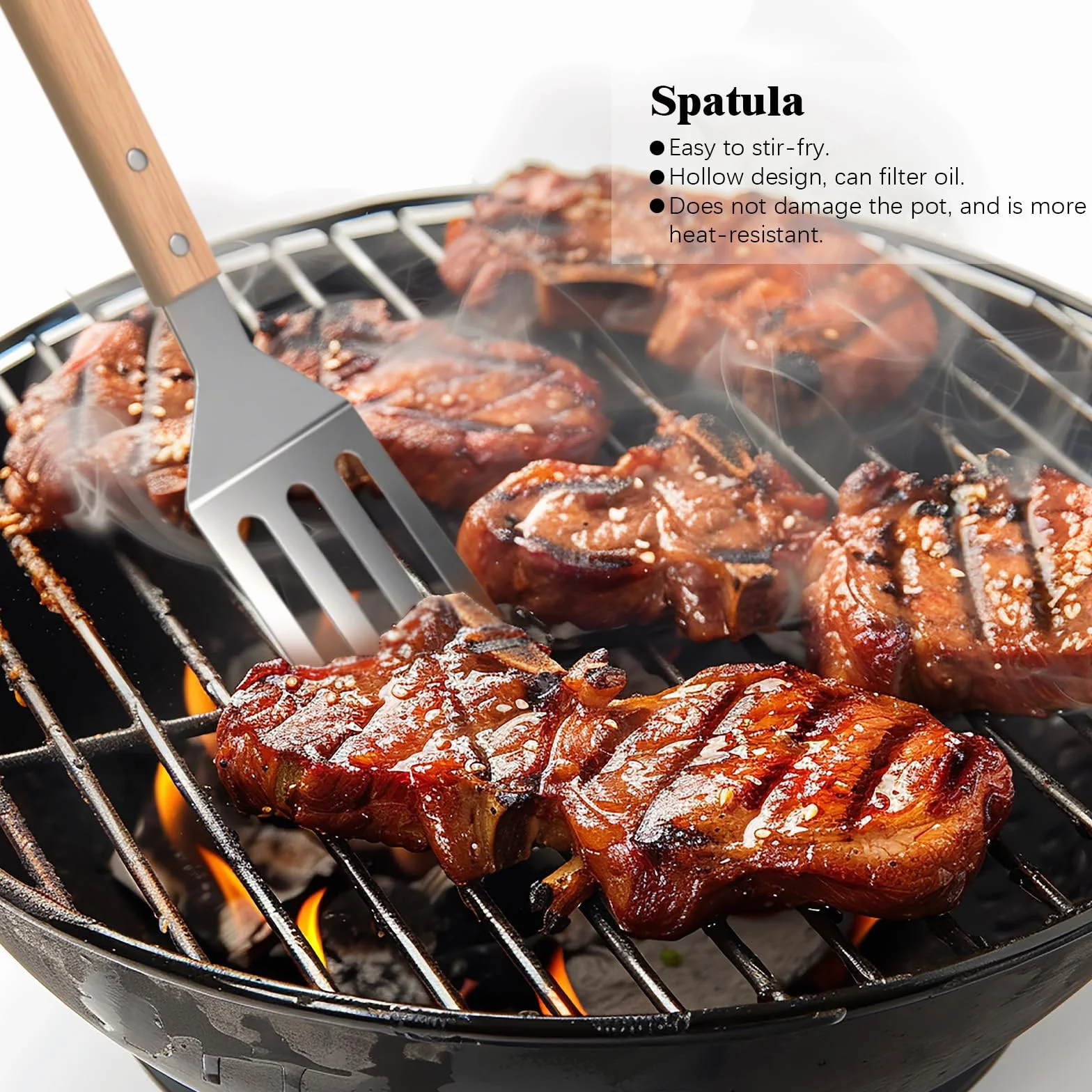 Ensemble Ustensiles Barbecue en Acier Inoxydable avec Sac, Spatule et Fourchette pour Extérieur