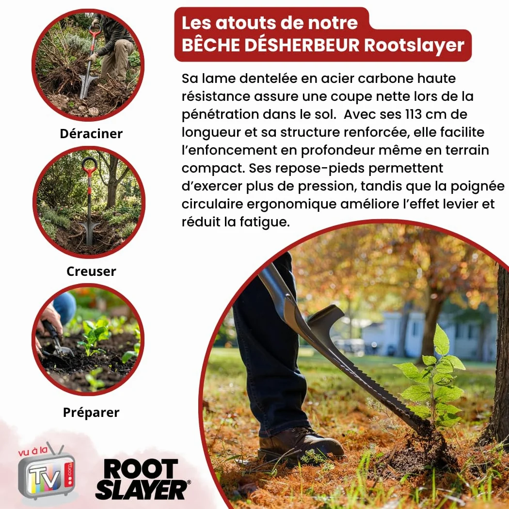 Venteo - Lame Dentée V Inversé Acier Carbone Renforcé Haute Résistance | Extraction Racines Profondes sans Effort | Outil Jardinage Sol Dur Pelouse Jardin Gazon a Semer