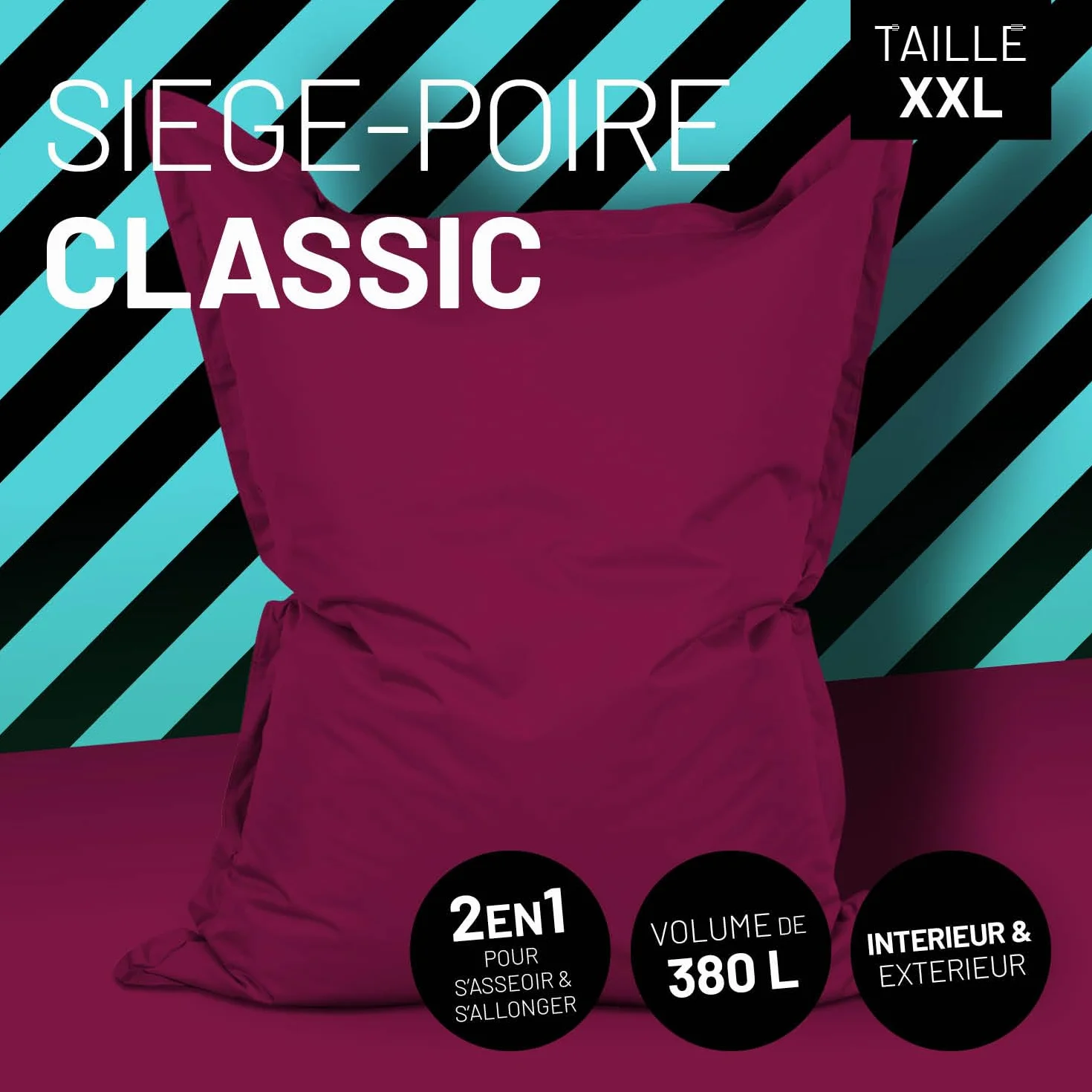 Lumaland Pouf géant XXL 140 x 180 cm Coussin de couchage imperméable avec perles EPS Bean Bag housse lavable Vin rouge