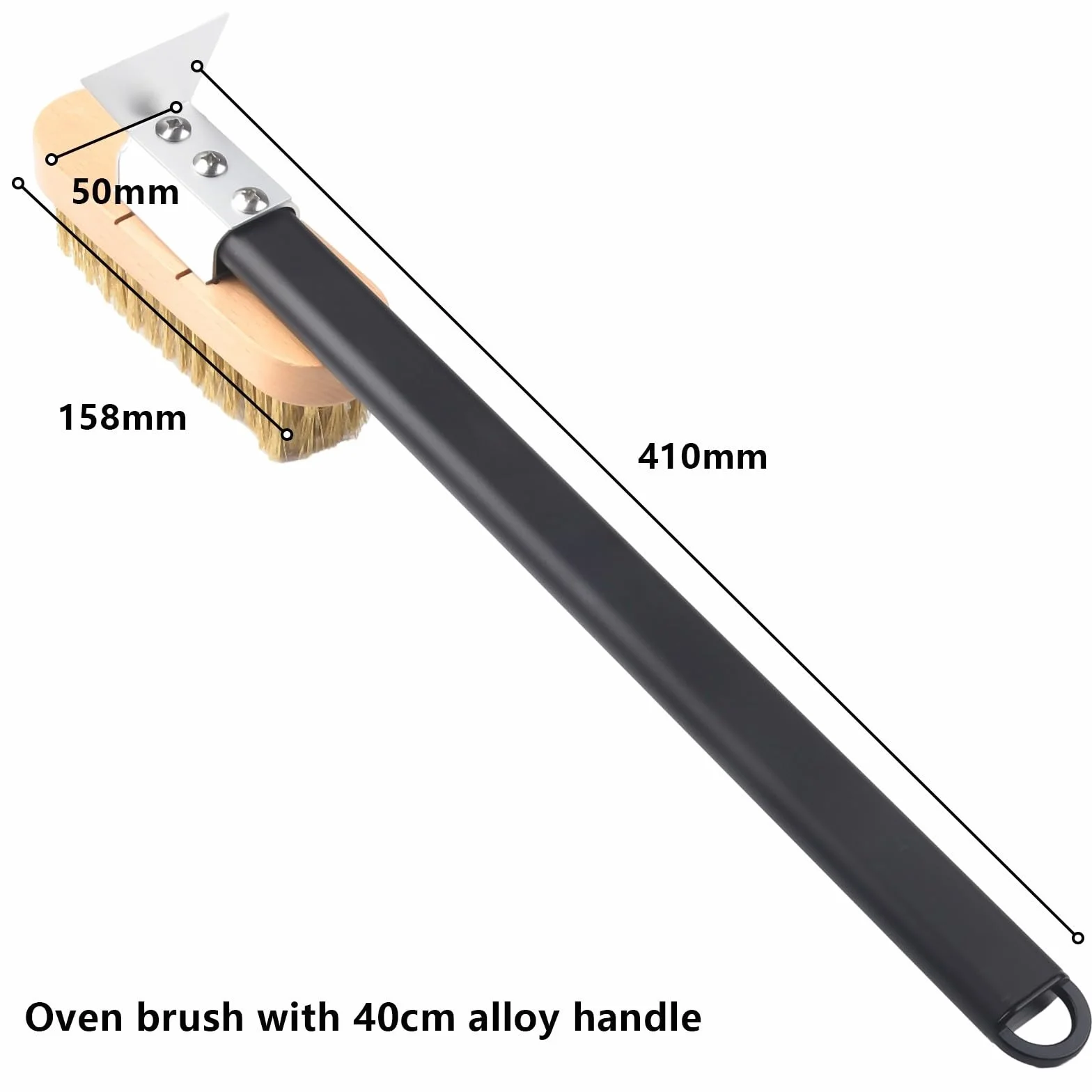 Brosse de four pour pierre à pizza avec racloir, poils en laiton et grattoir en acier inoxydable