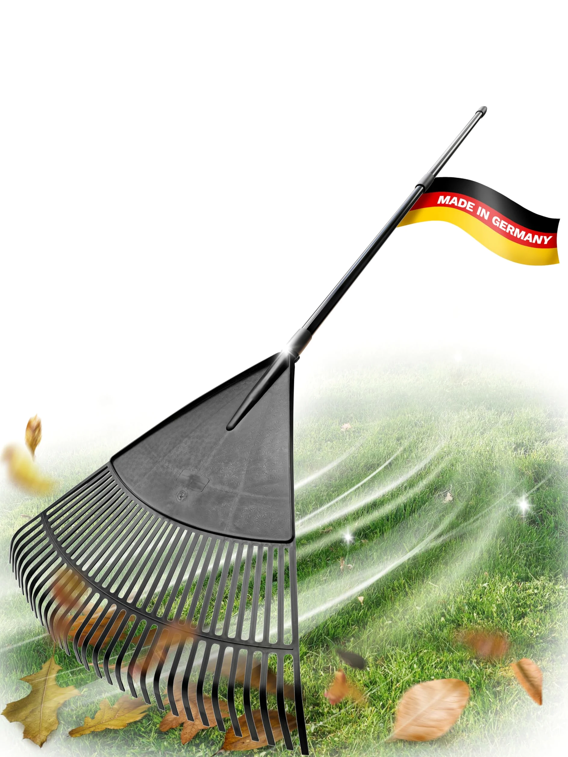 Novatool Balai à feuilles avec manche télescopique jusqu'à 152 cm, balayeur avec 30 dents en plastique, largeur de travail 75 cm, râteau à feuilles, balai de jardin, râteau, balai de paysage, outil de
