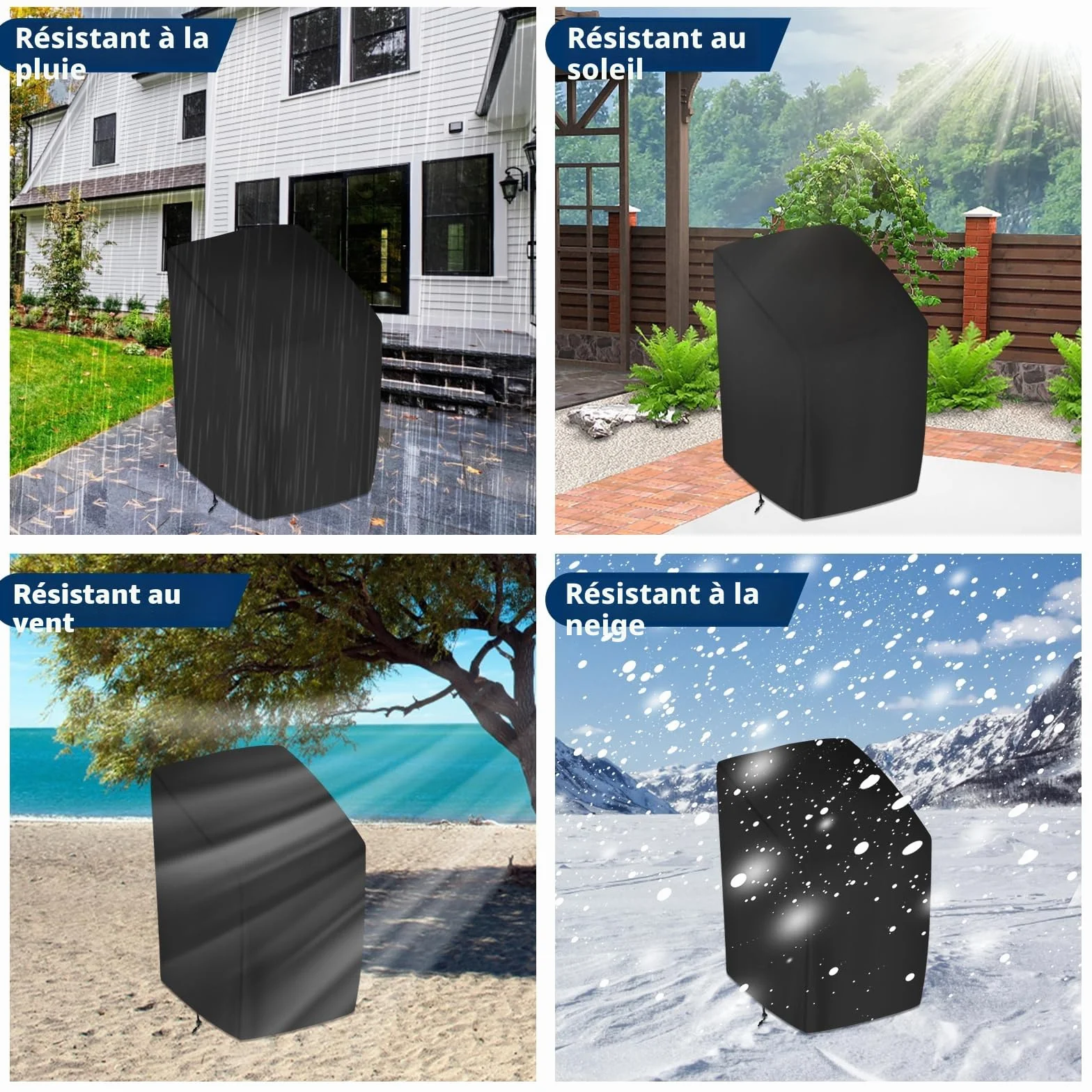 Housses de Chaises de Jardin Empilable 210D Imperméable Anti-UV Résistant Au Froid Noir