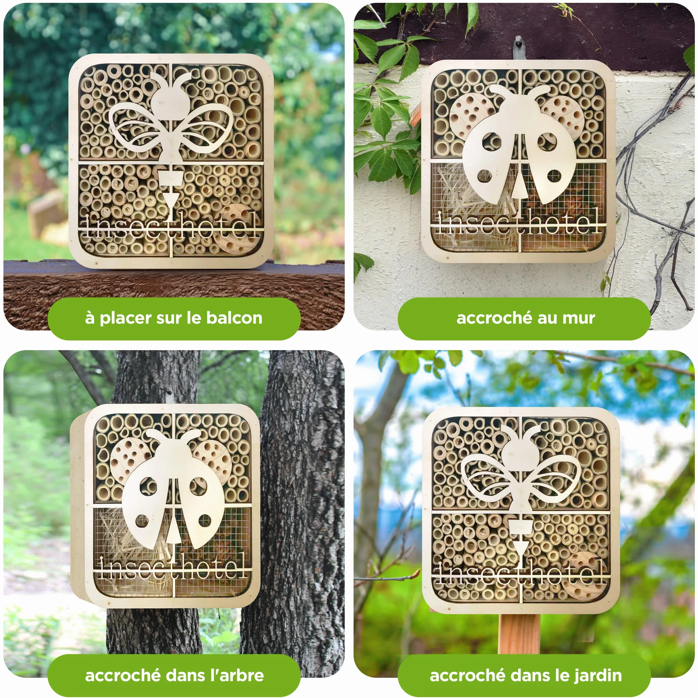 ISOTRONIC Hôtel à Insectes en Bois Naturel – Maison pour Abeilles et Coccinelles avec Abri en Bambou pour Jardin et Balcon