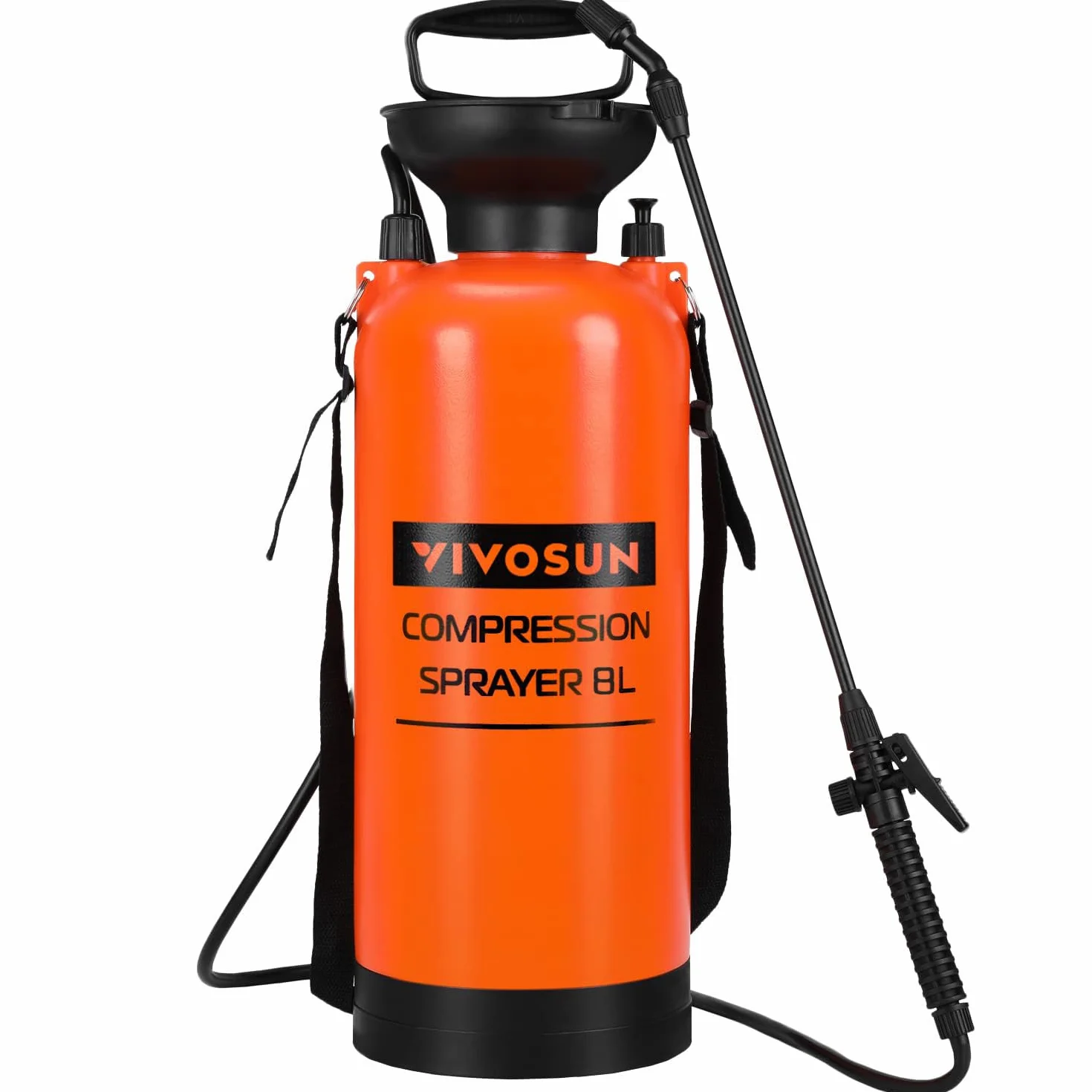VIVOSUN Pulvérisateur à Pression 8L avec Sangle d'Épaule Réglable, Flacon d'Eau Pressurisé pour Pelouse et Jardin, pour l'Arrosage des Plantes, l'Entretien du Jardin et le Nettoyage Domestique, Orange