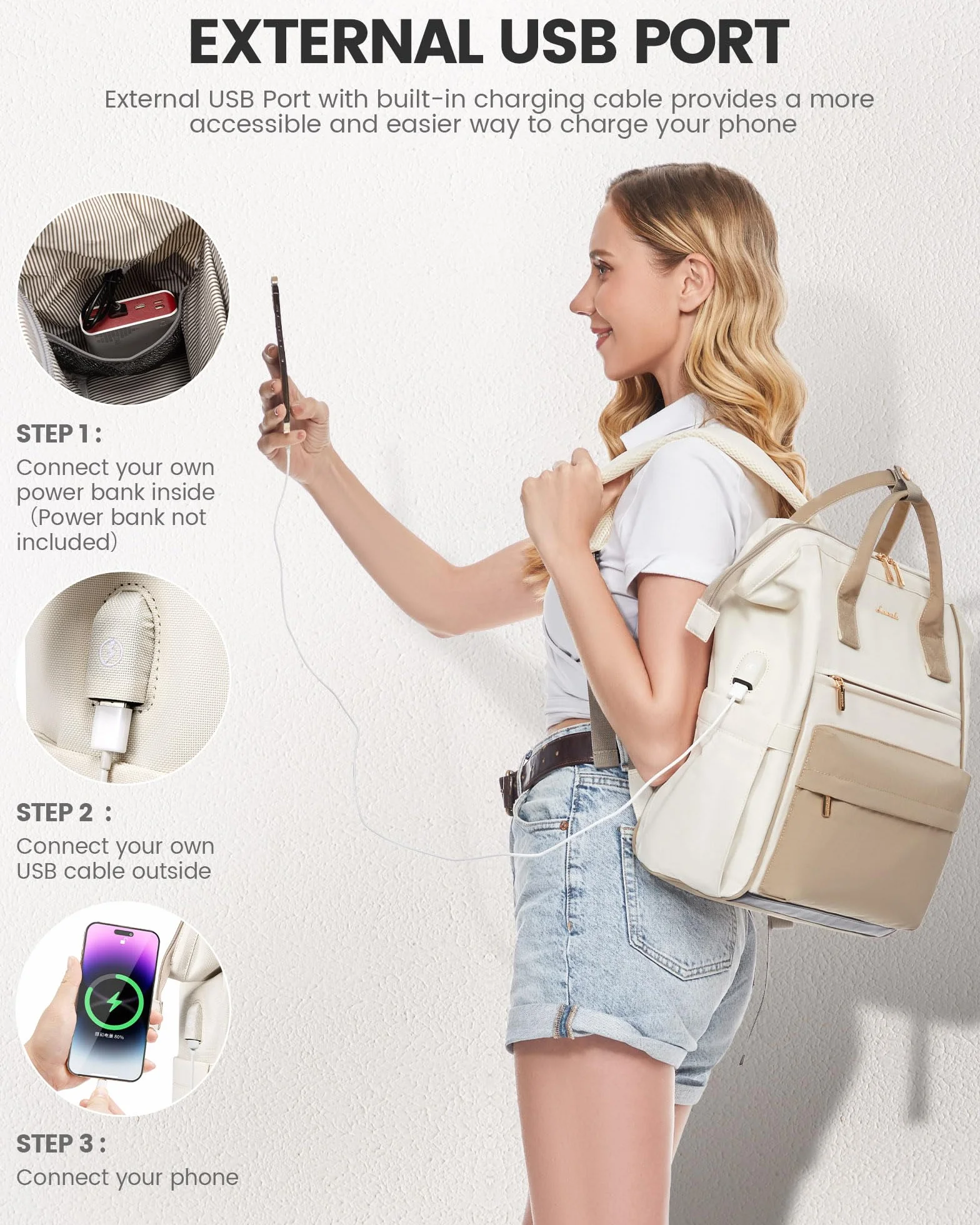 LOVEVOOK Sac à Dos Femme 15.6 Pouces Ordinateur Portable Voyage Antivol Etanche Kaki
