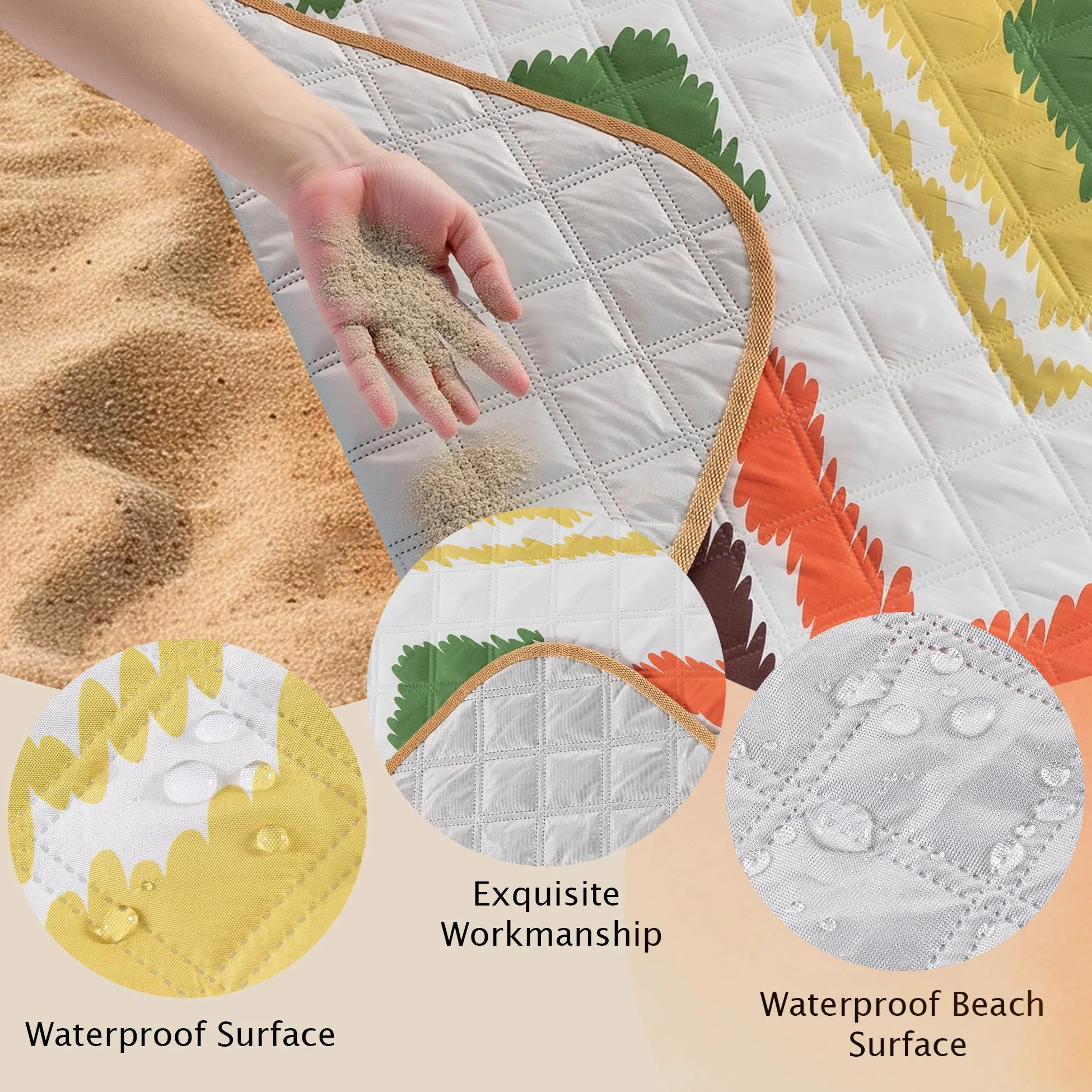 ACUSHLA Couverture de plage et de pique-nique 200 x 200 cm, imperméable et lavable, tapis de plage avec sangle de transport, parfaite pour la plage, le camping et les pique-niques, couverture de