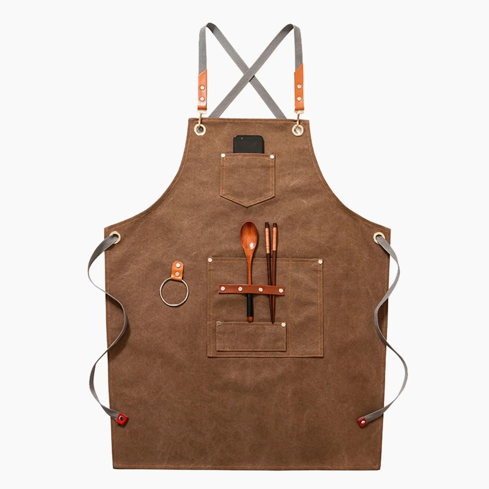Tabliers, Tablier de chef croisé for homme et femme, avec bretelles réglables grandes poches, en toile, bleu