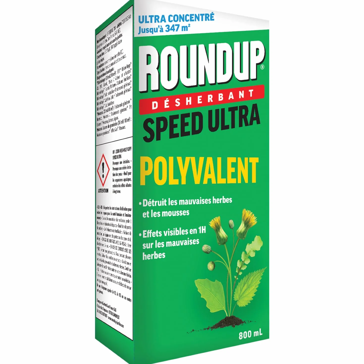 ROUNDUP Désherbant Concentré 800ml 2-en-1 Mauvaises Herbes Mousses 347m²