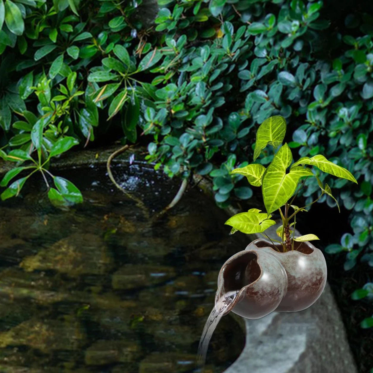 Abaodam Élégante fontaine de rechange pour petits étangs de jardin intérieur extérieur accessoire bec U pot céramique hydroponique