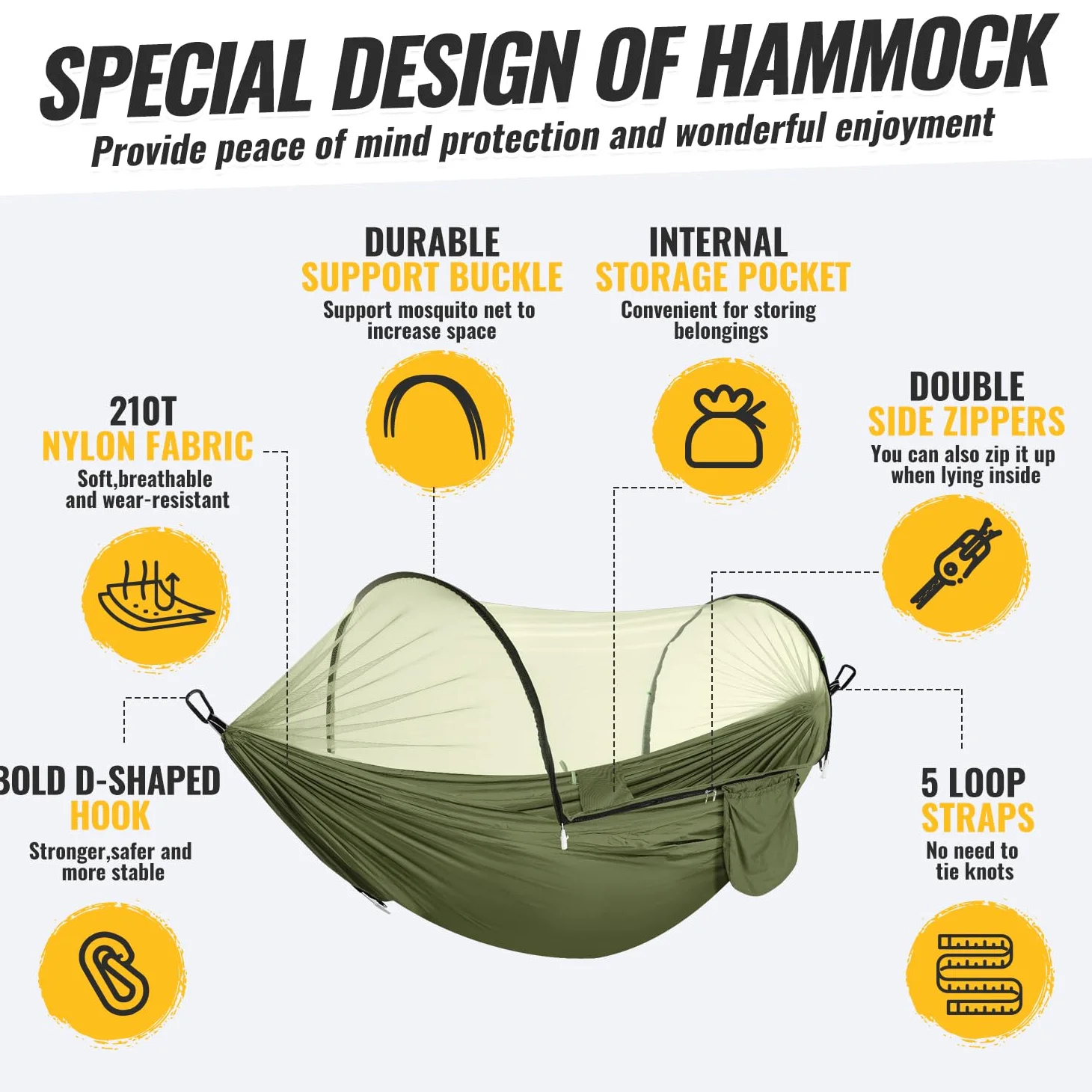 Ultra-léger Hamac Moustiquaire Capacité de Charge de 300kg | Suspendu Hamac sur Pied Respirant | Nylon Parachute Séchage Rapide Exterieur pour Camping, Randonnée, Jardin, Randonnée Pédestre
