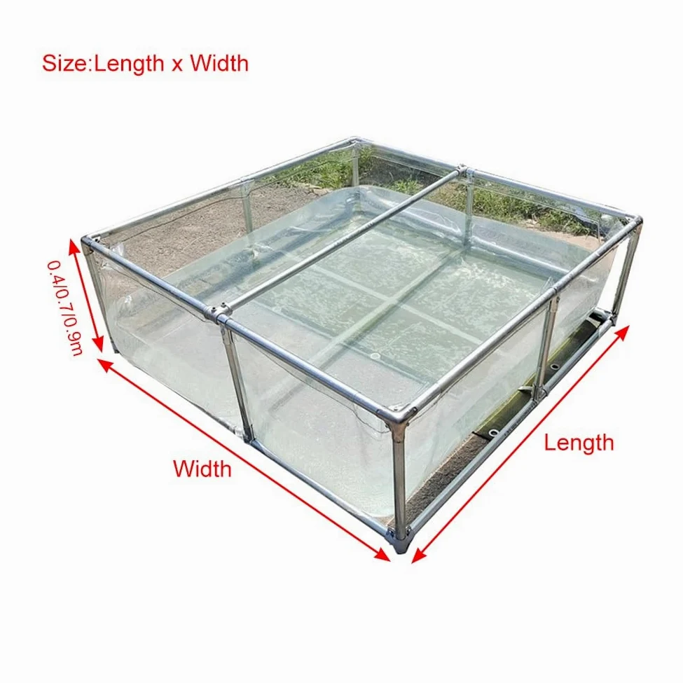 Bassin à koï en PVC robuste avec fenêtre transparente et vanne de vidange, aquarium à cadre en acier pour la pisciculture et l'aménagement paysager, montage facile, 50 x 50 x 40 cm, fontaine