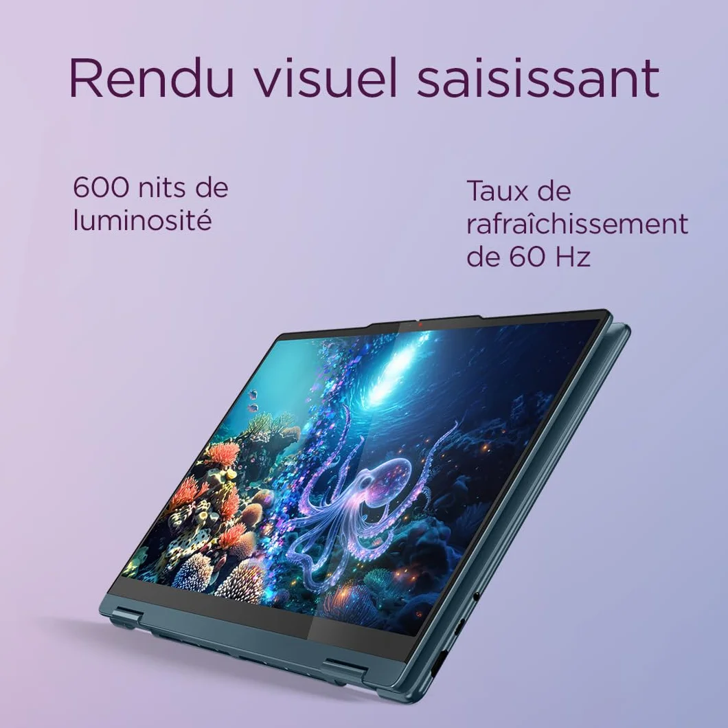 Lenovo Yoga 7 2-in-1 14AKP10 Ordinateur Portable 14" OLED AMD Ryzen AI 5 340 RAM 16Go SSD 512Go AMD Radeon 840M Windows 11 Home Clavier AZERTY Tidal Teal