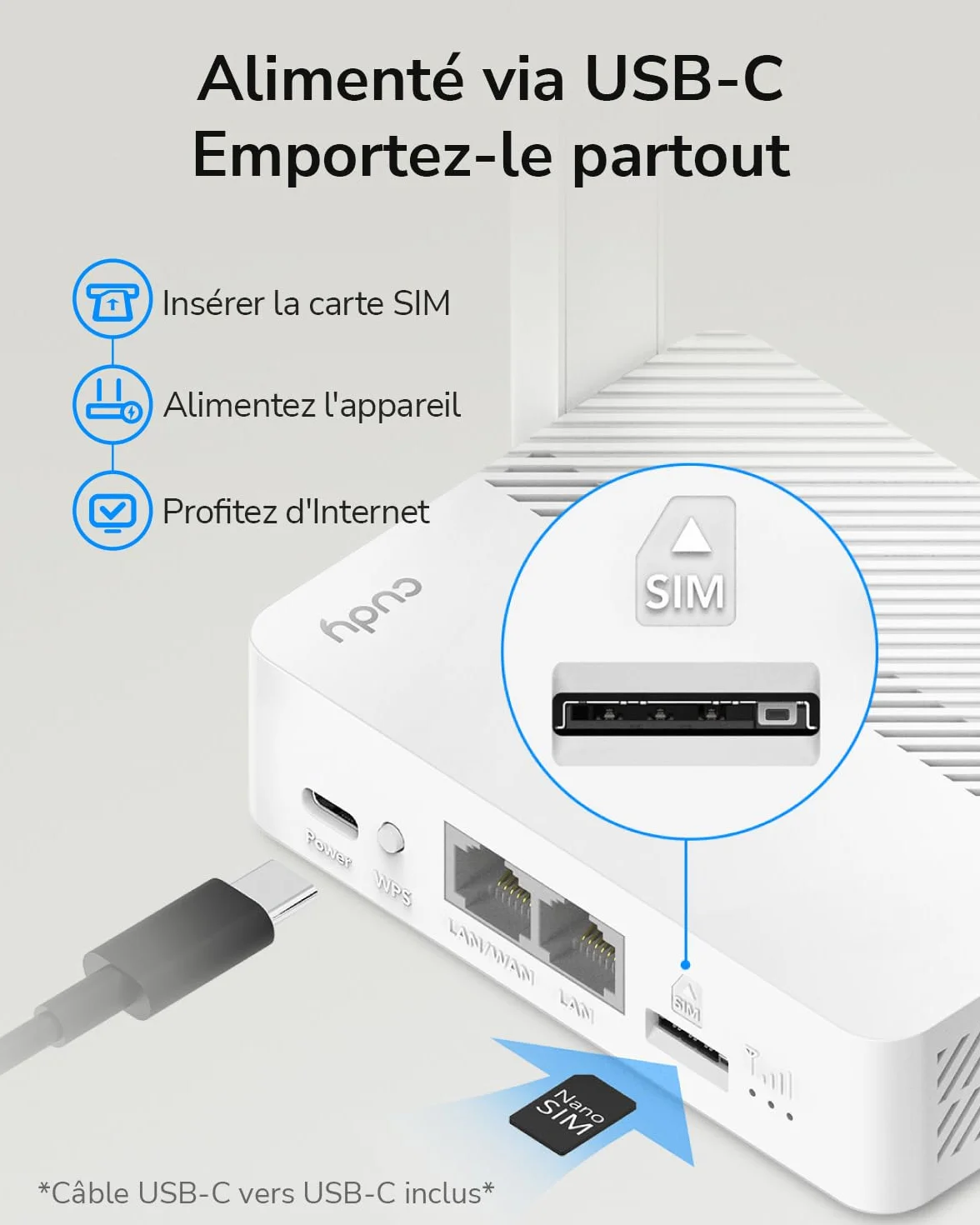 Cudy LT300 Routeur WiFi 4G LTE 300 Mbps USB-C MU-MIMO OpenVPN WireGuard