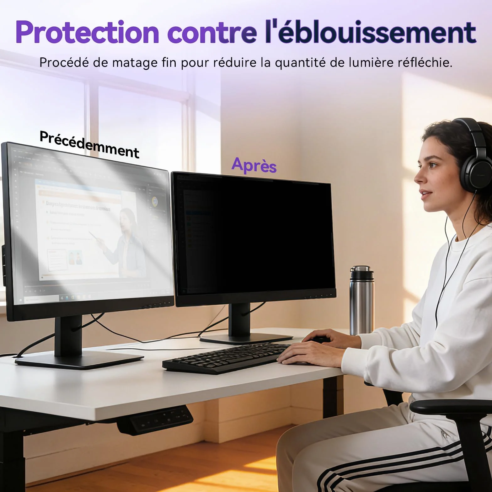 Lot de 2 Filtres de Confidentialité Magnétiques 27 Pouces pour Moniteurs 16:9, Anti Lumière Bleue, Anti Reflets