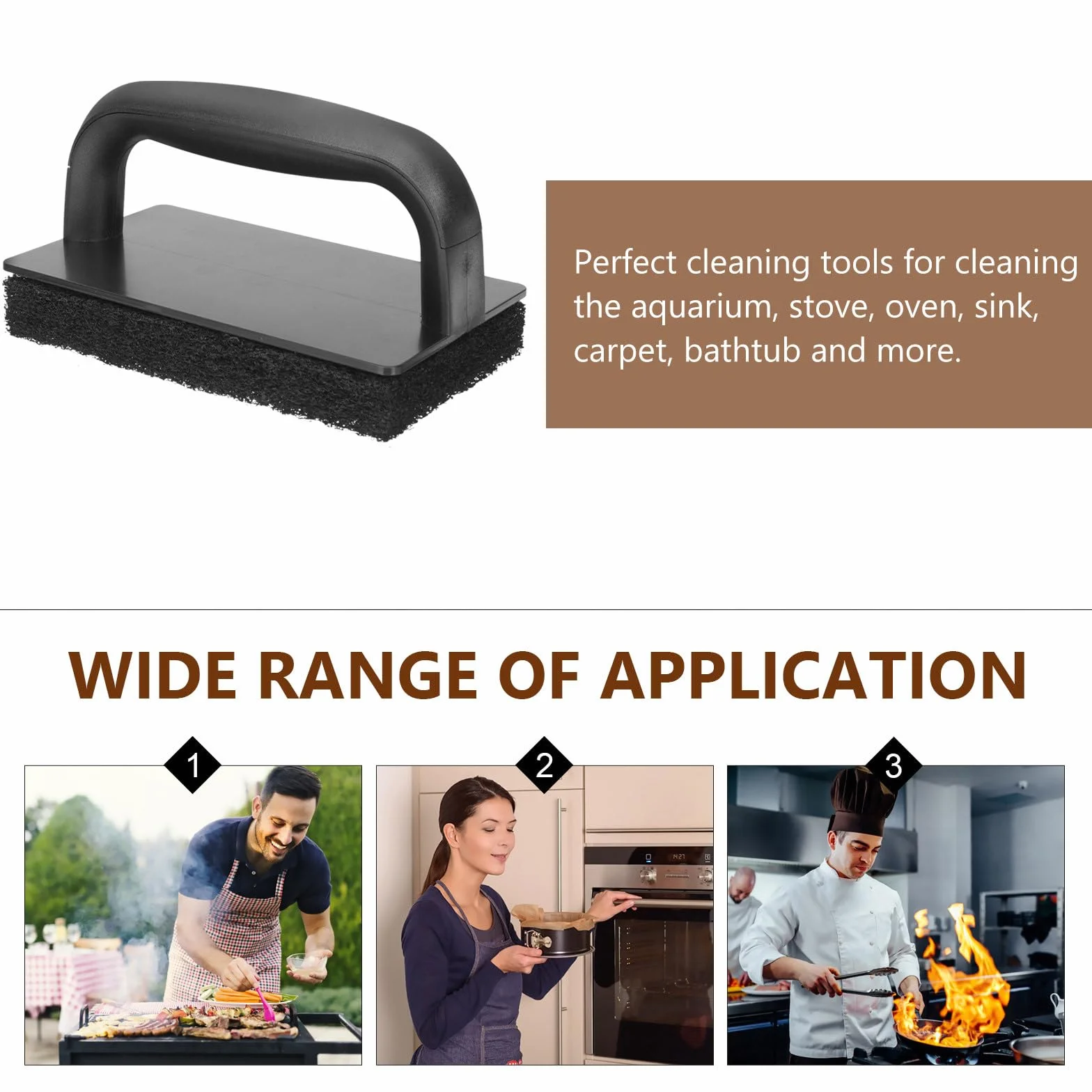 Set de Brosses Cuisine Noires PP pour Nettoyage Barbecue et Plancha