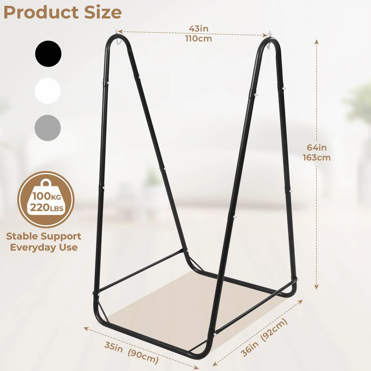 Support de Chaise Suspendue en U pour Hamacs, Acier Robuste, Capacité 100 kg, Noir